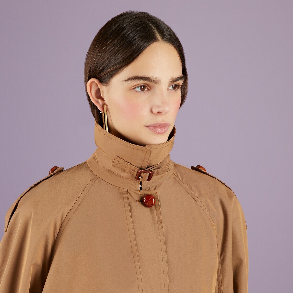 Gabardine coat with leather detail - 4