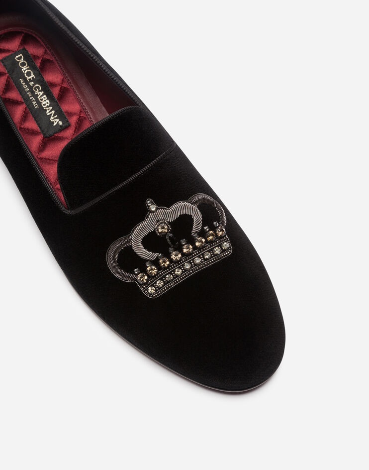 Velvet slippers with crown embroidery - 2