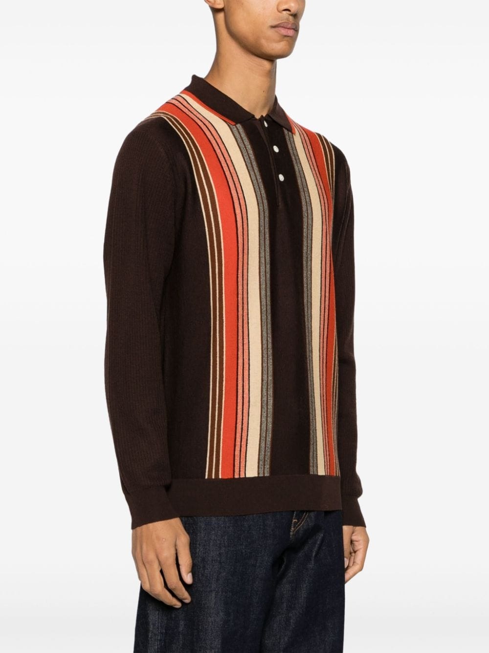 intarsia-knit striped wool polo shirt - 3