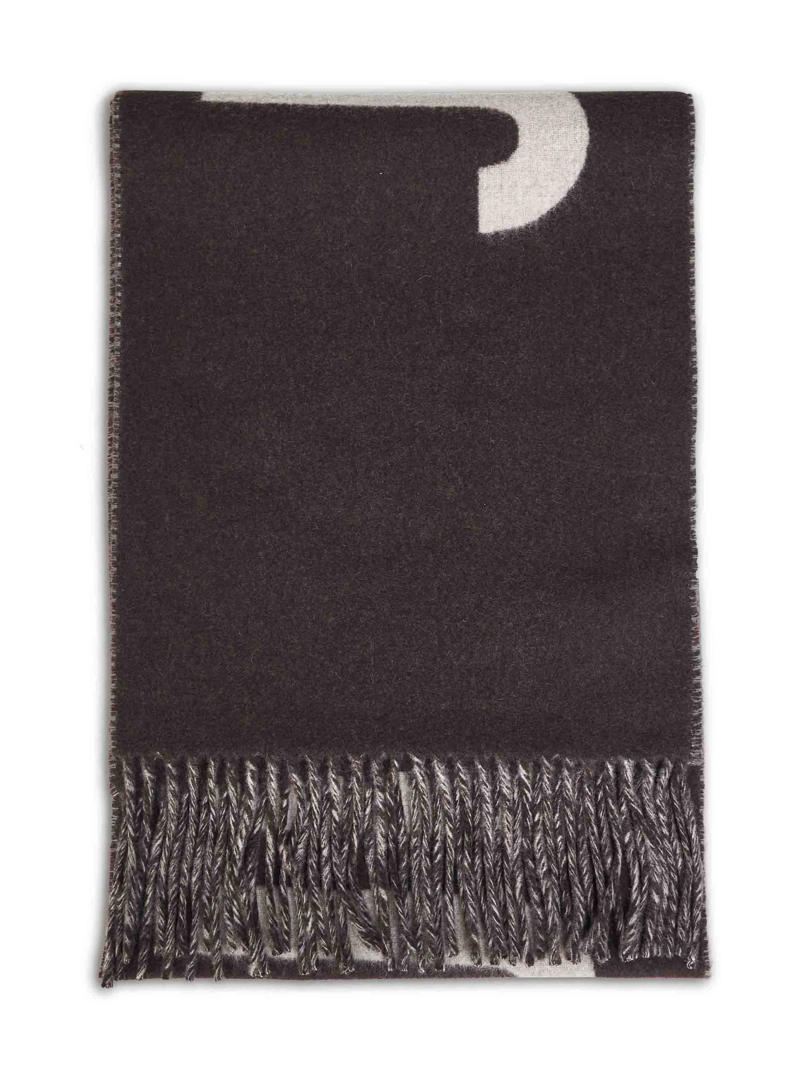 Brown wool The Jacquemus fringe logo scarf - 1