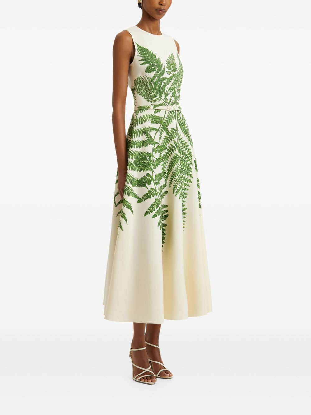 fern-print belted midi dress - 3