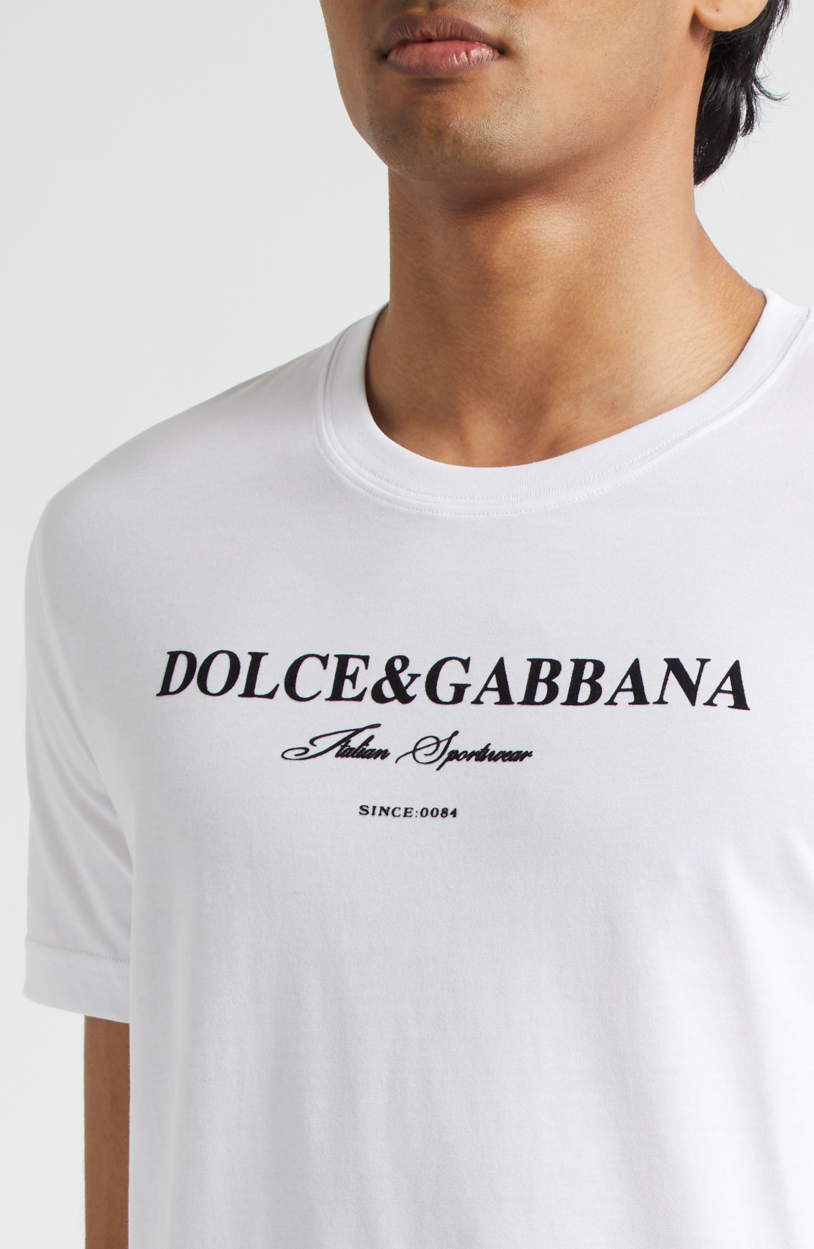 Dolce&Gabbana Flocked Logo T-Shirt in W0800 Bianco Ottico at Nordstrom - 4