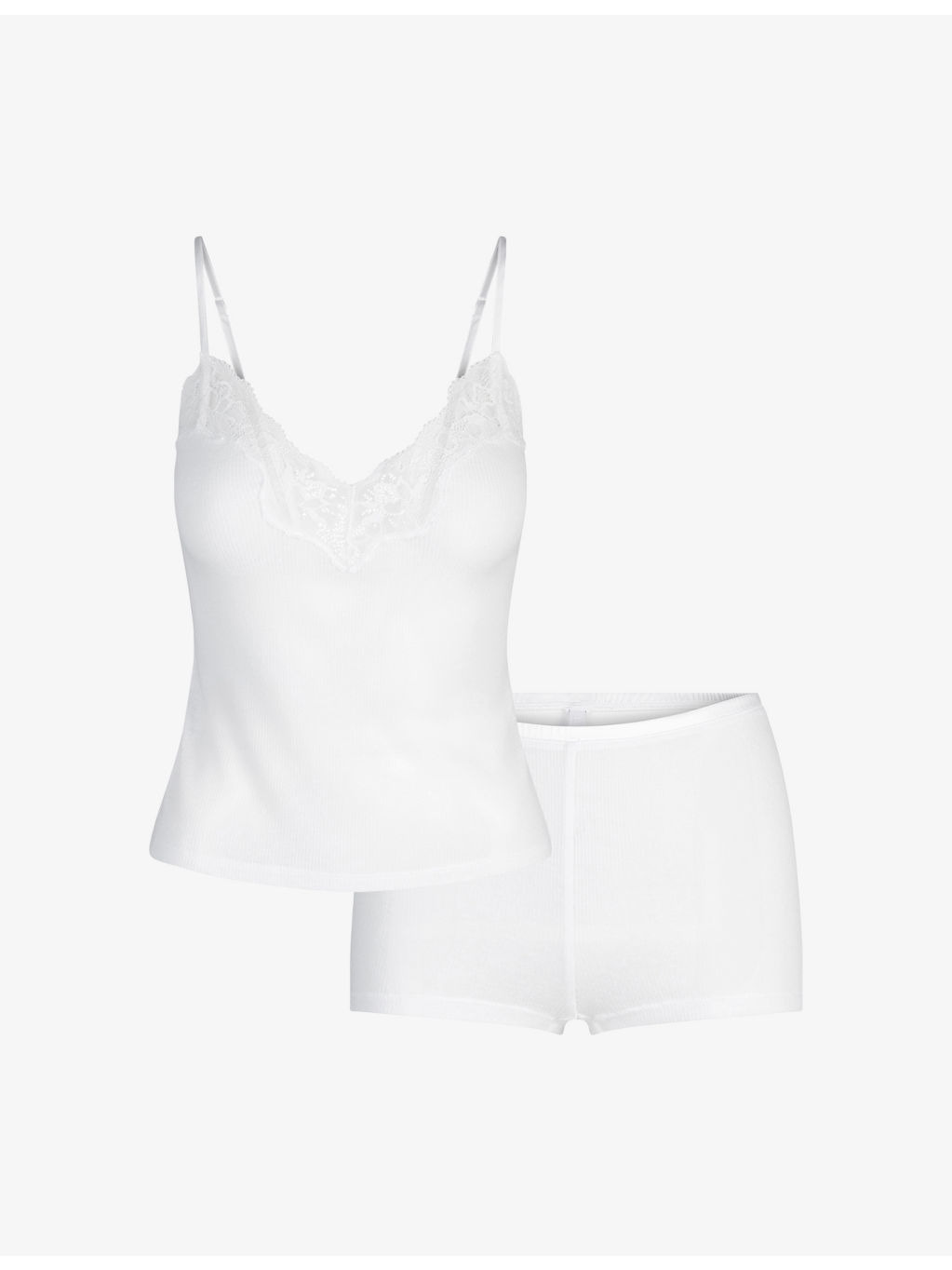 Sheer Cotton Lace-Trim Woven Cami and Shorts Set - 1