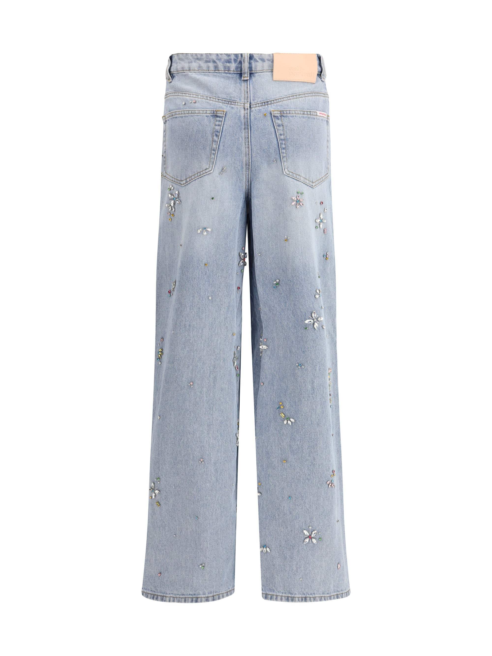 Self-Portrait Women Light Blue Embellished Wide Leg Jeans - 2