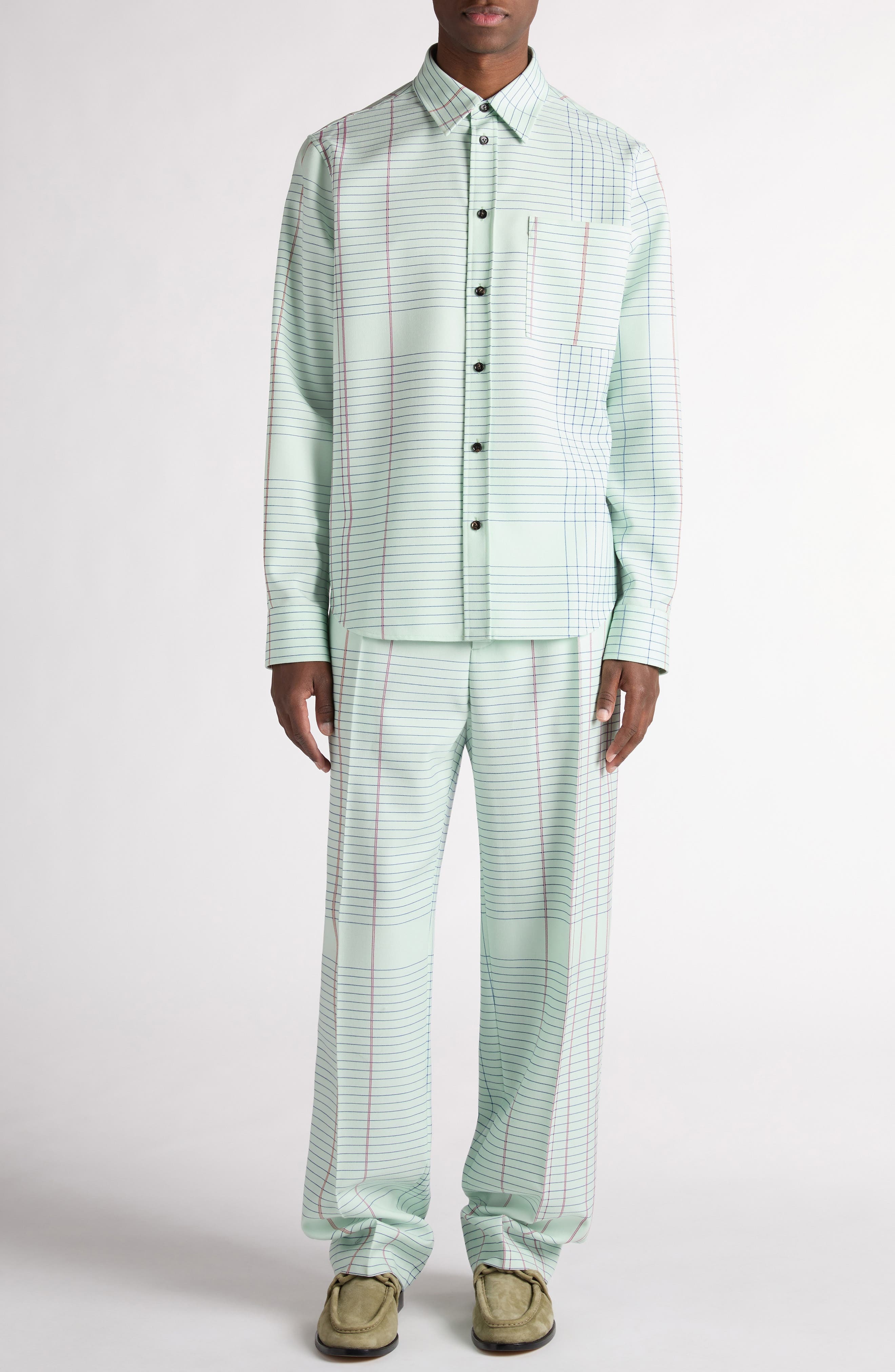 Bottega Veneta Notebook Wool Twill Trousers in 3883 Dewdrop/Pink/Blue at Nordstrom - 2