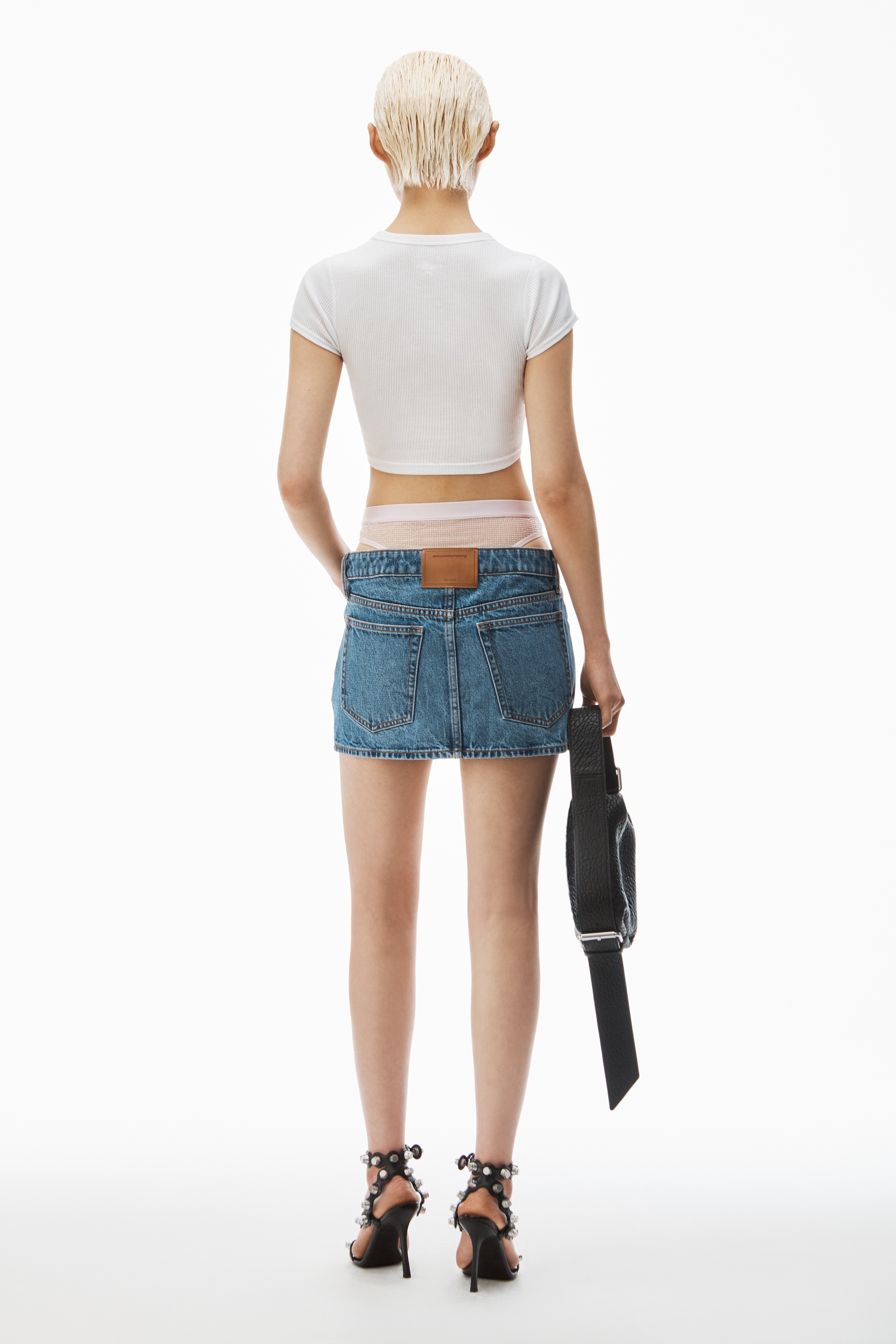 crystal hotfix pre-styled denim miniskirt - 4