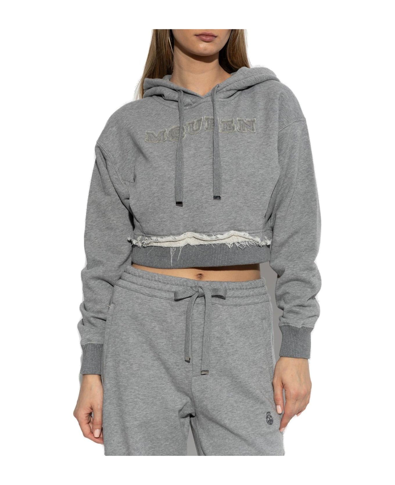 Drawstring Distressed Cropped Hoodie - 2