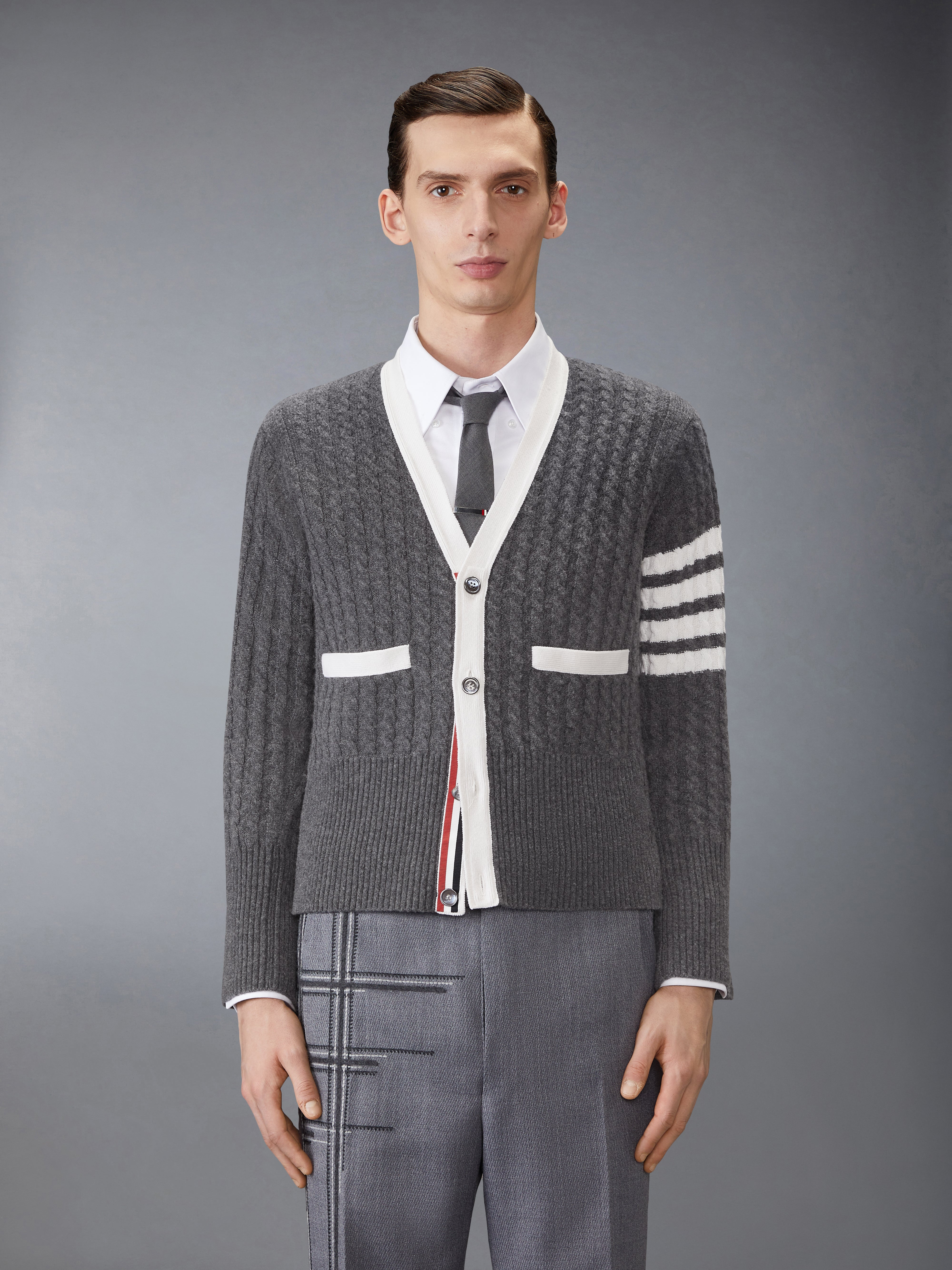CASHMERE 4-BAR V NECK CARDIGAN - 2