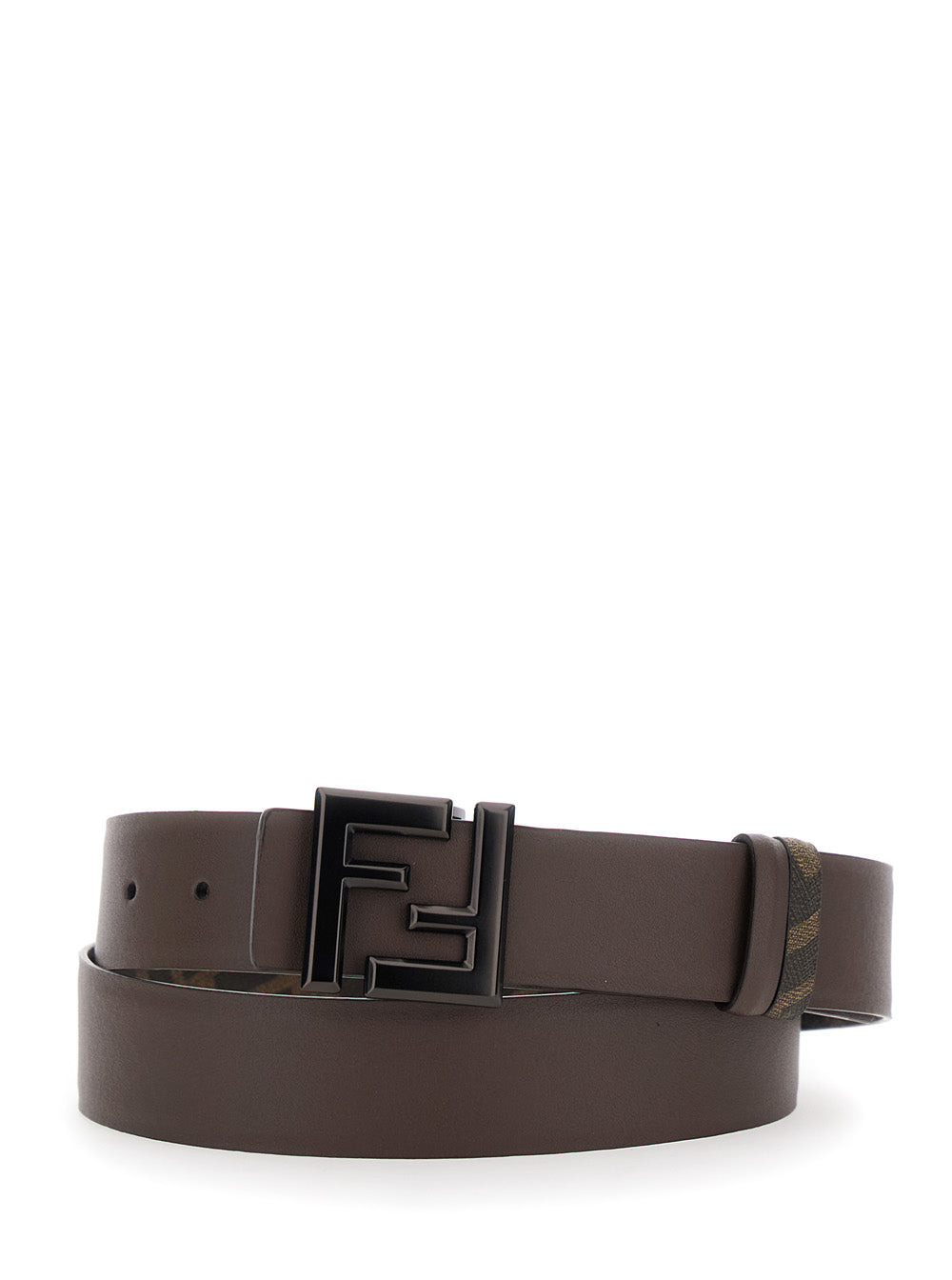 Fendi Men Brown Belt With Metallic Ff Logo Plaque On The Front And Ff Motif In Leather Man - 4