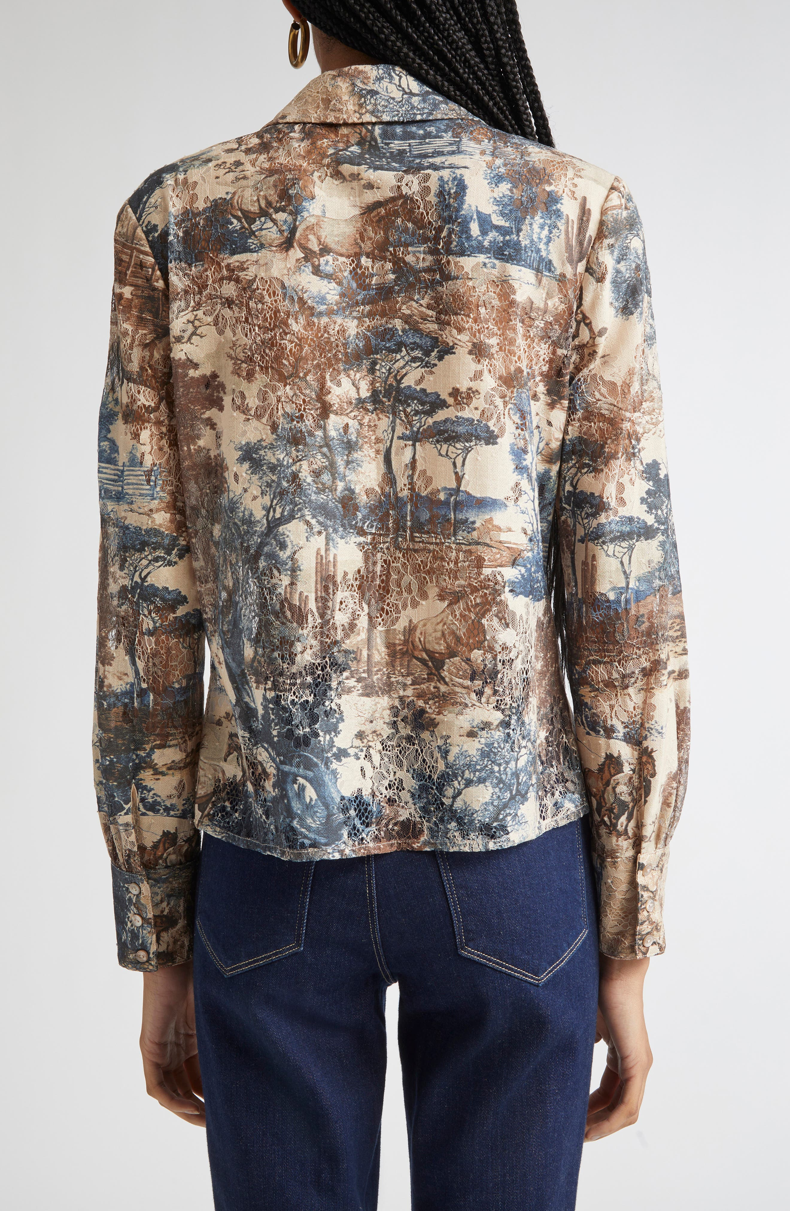 L'AGENCE Maia Printed Lace Button-Up Shirt in Tan Mountain Western Toile at Nordstrom - 2