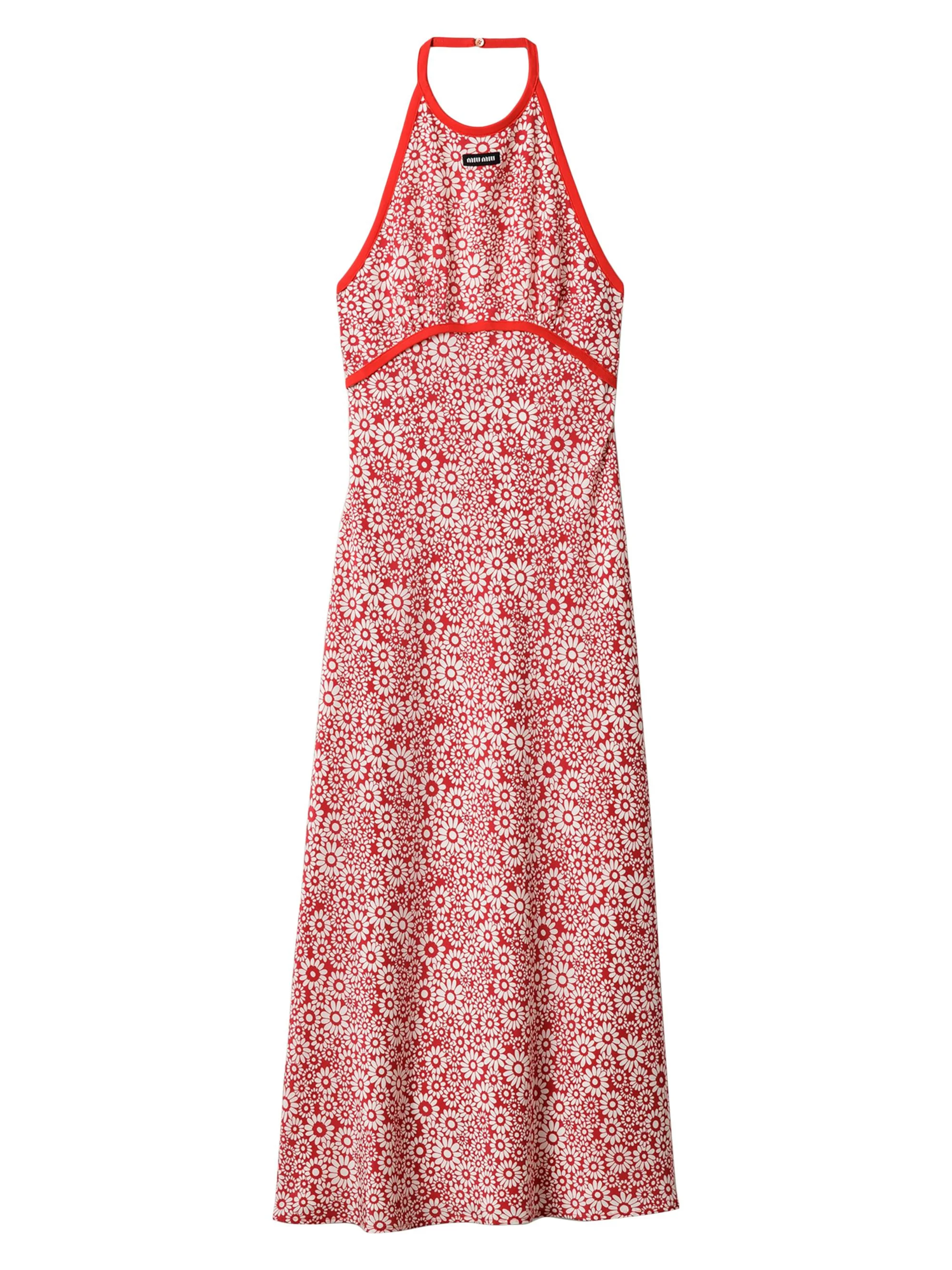 Women's Long Floral Print Crepe De Chine Dress - Red - 1