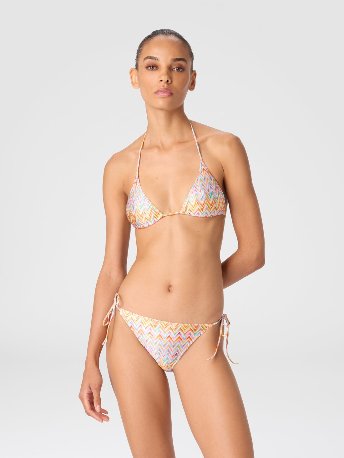 Triangle Bikini with Zigzag Pattern and Adjustable Ties - 2