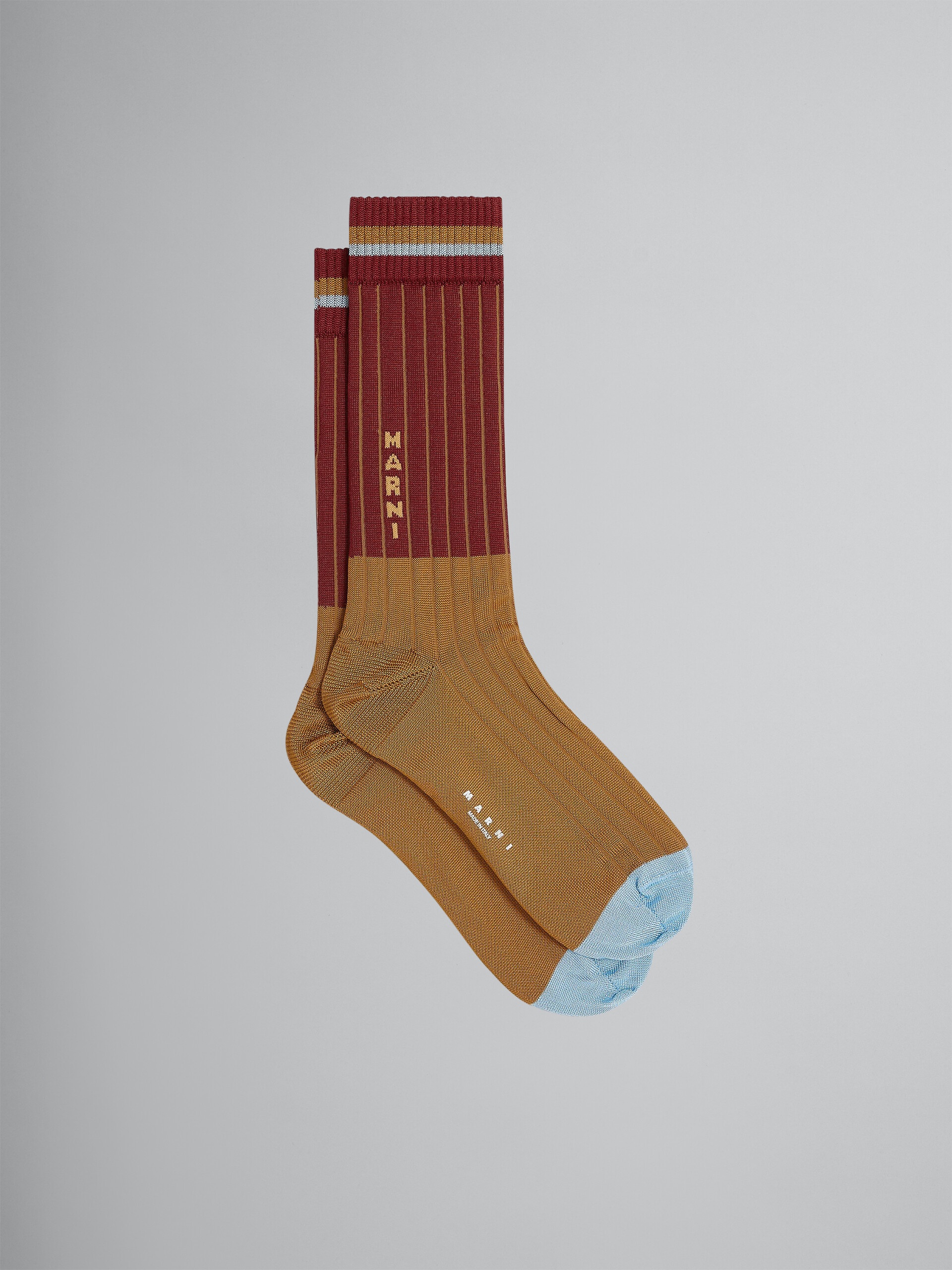 BROWN TWO-TONE VISCOSE SOCKS - 1