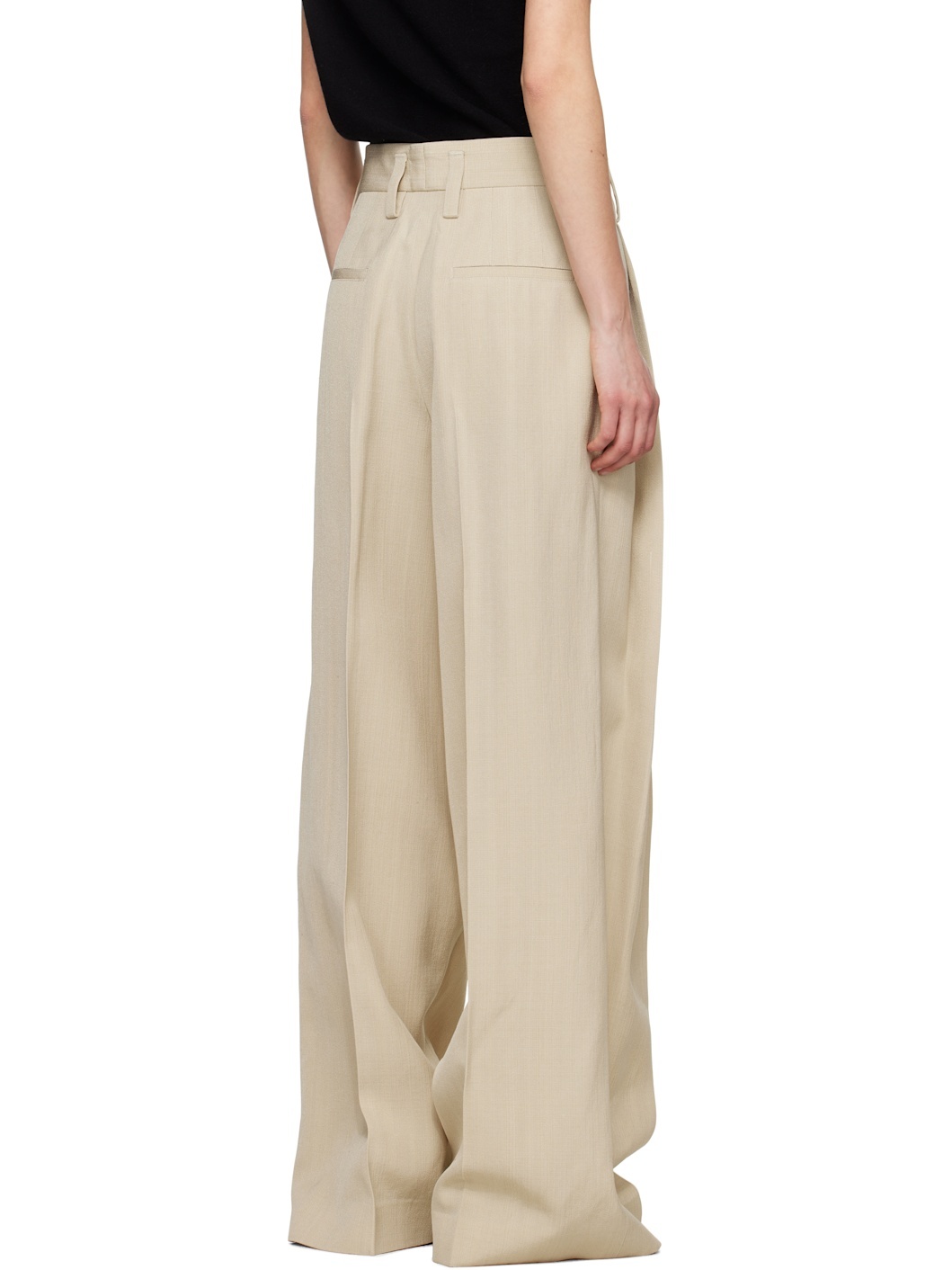 Beige Voluminous Pleated Trousers - 3