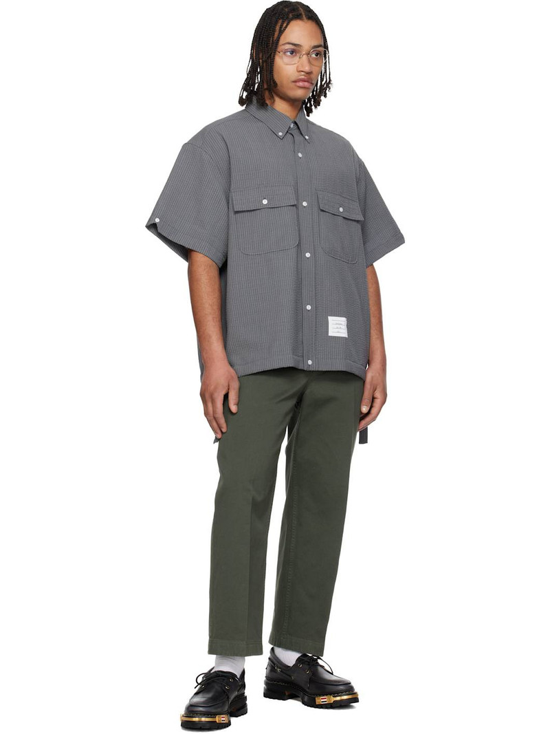 Thom Browne Gray S/S Track Shirt Flap Pockets Wool Shirt outlook