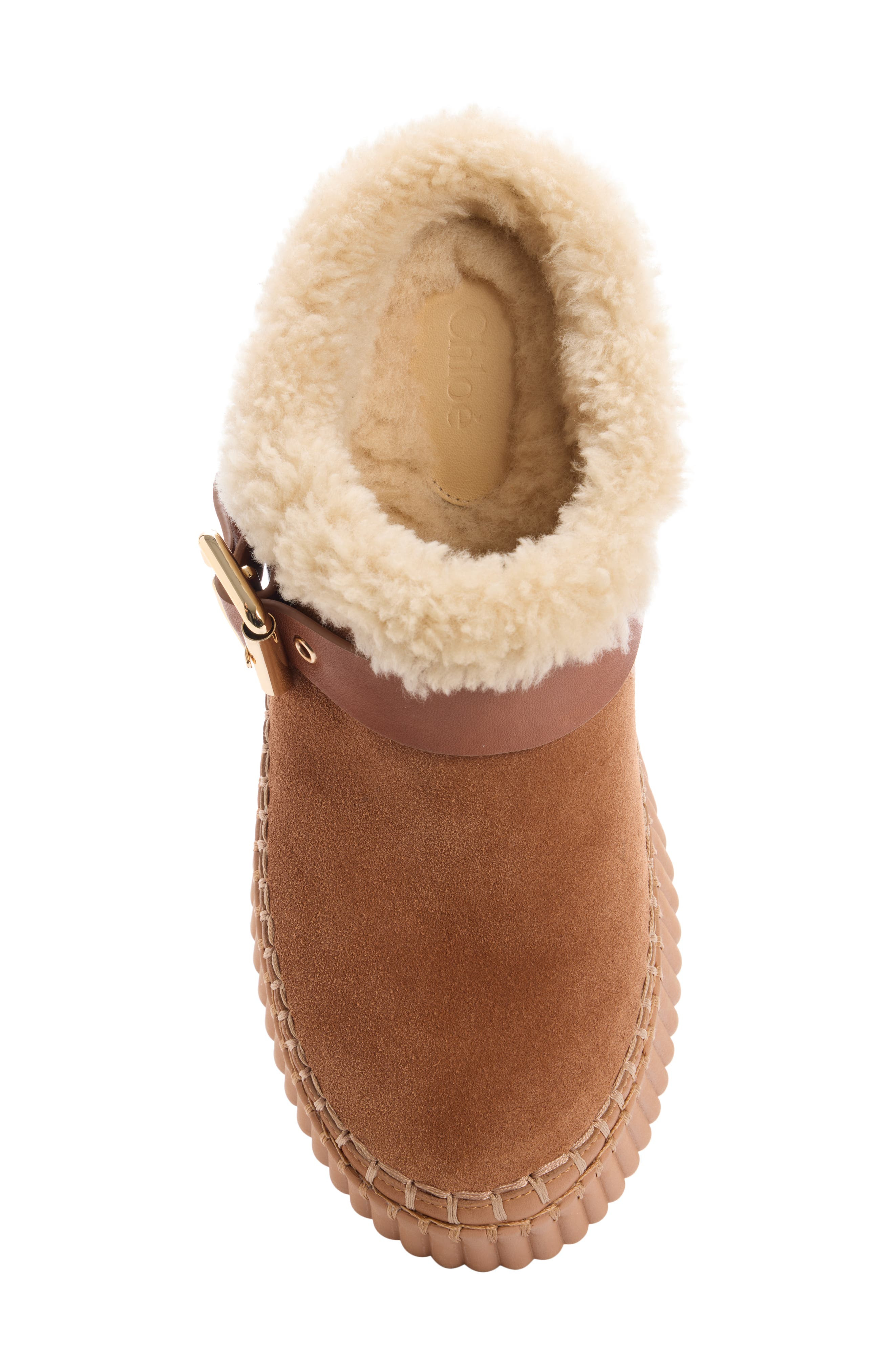 Chloé Nama Genuine Shearling Lined Wedge Mule in Pottery Brown at Nordstrom - 4
