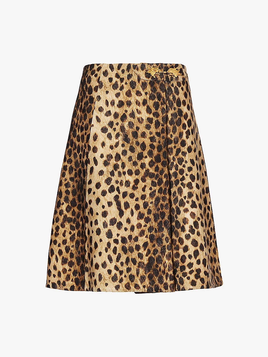 Valentino Leopard-print pleated wool midi skirt | selfridges