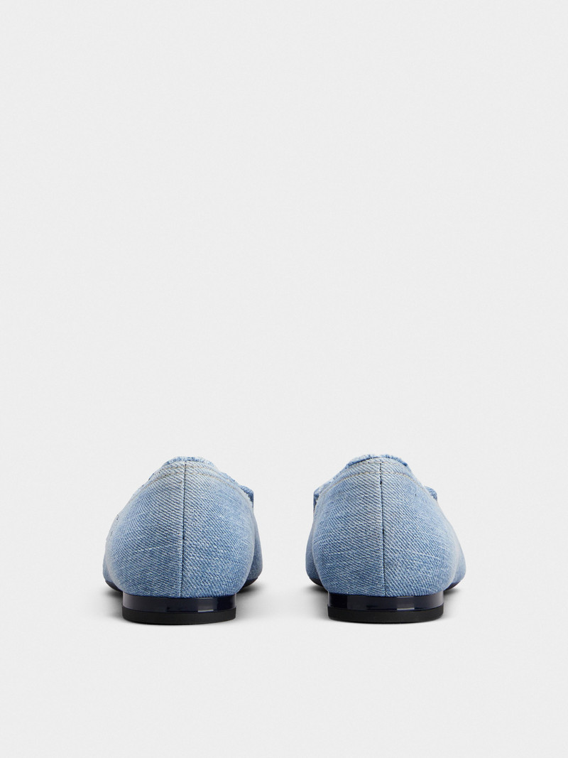 Gommettine Fringed Covered Buckle Ballerinas in Denim 5