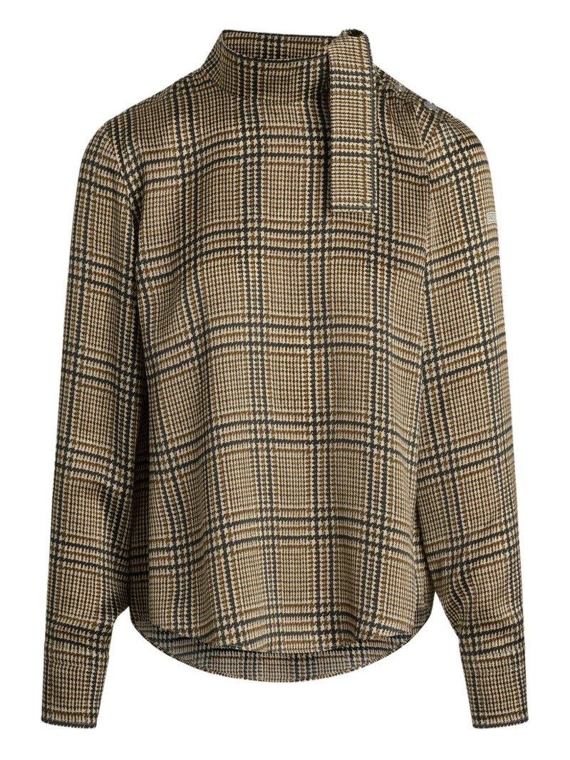 plaid-pattern scarf-detail blouse 1