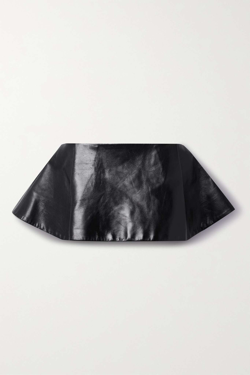 Rafla pleated leather mini skirt 1