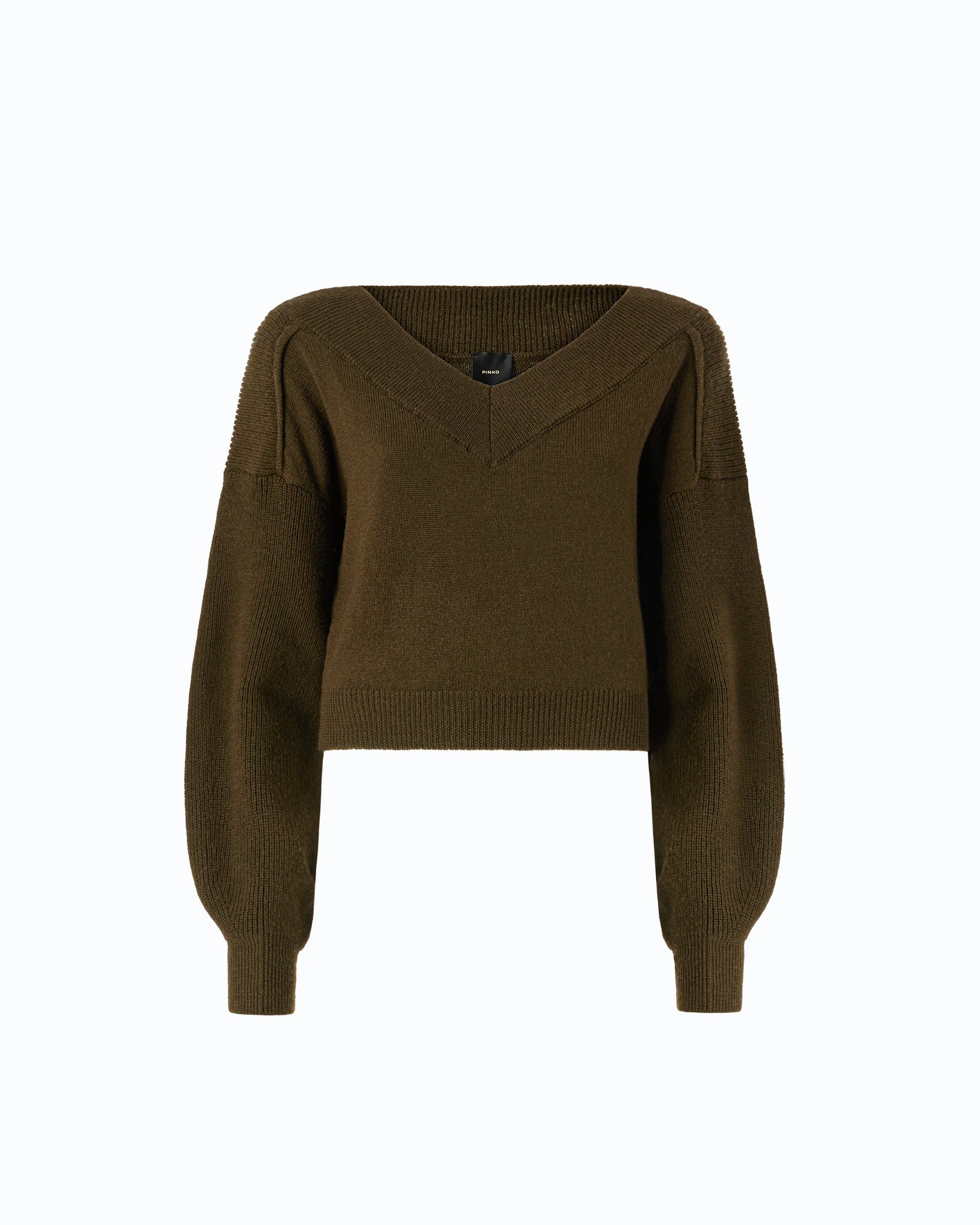 CROPPED WOOL SWEATER WITH BALLOON SLEEVES - 1