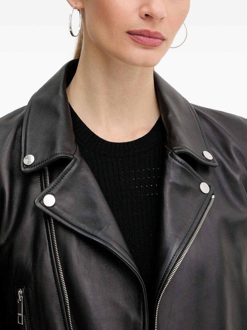front-zip leather biker jacket - 5