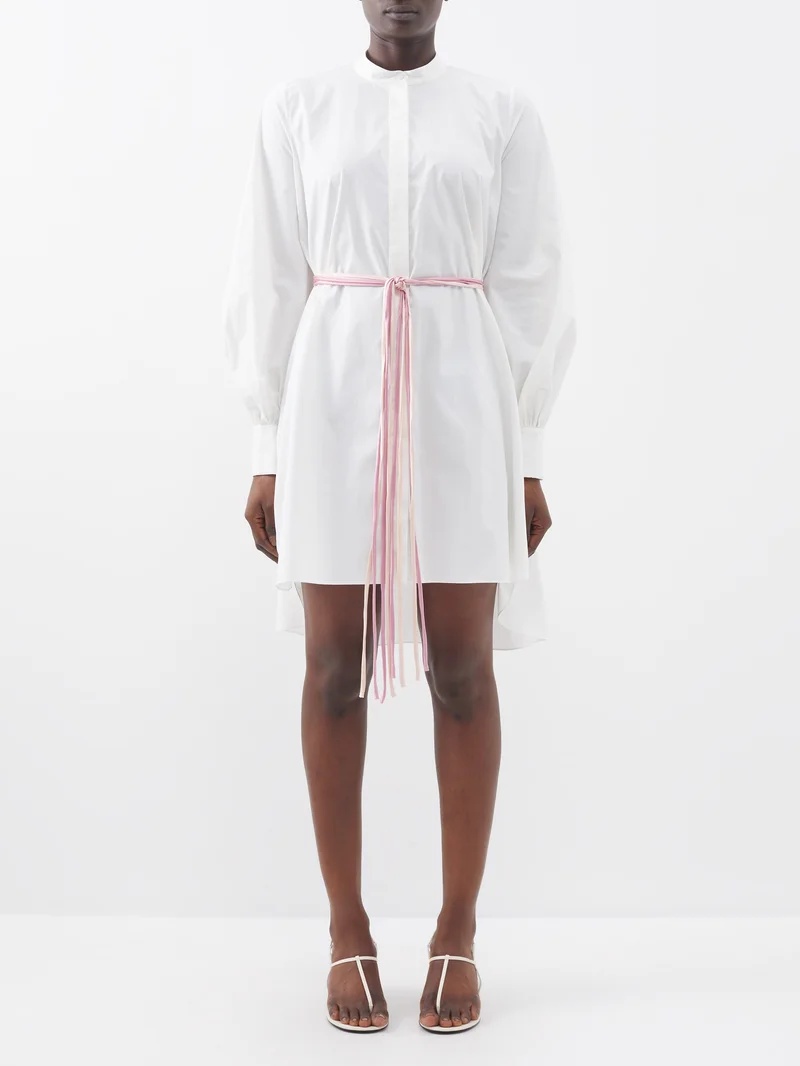 Tahira belted stand-collar cotton shirt dress - 1