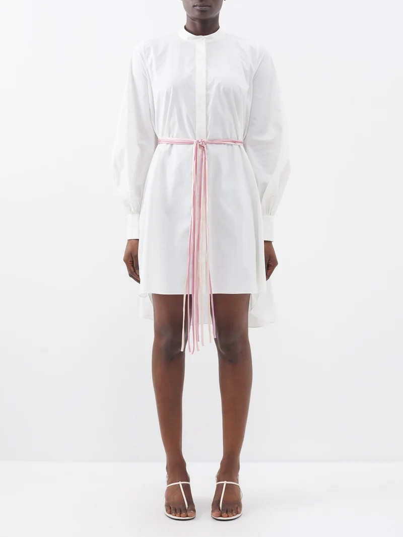Tahira belted stand-collar cotton shirt dress 1