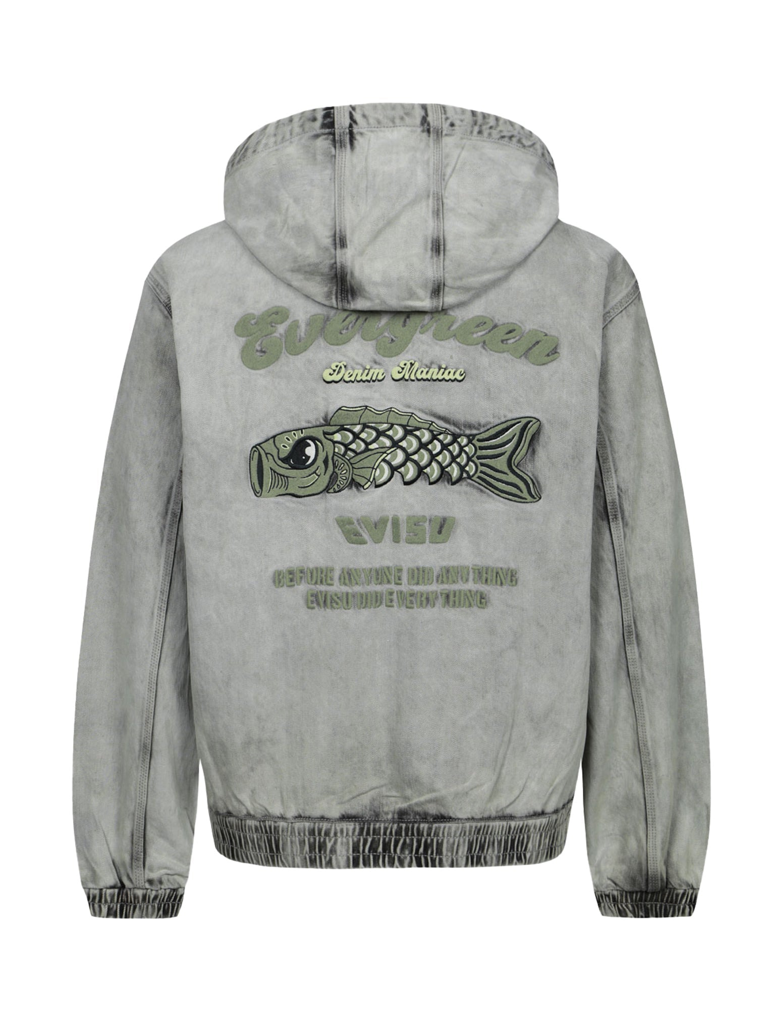KOINOBORI AND SEAGULL EMBROIDERY LOOSE FIT HOODED DENIM JACKET - 12