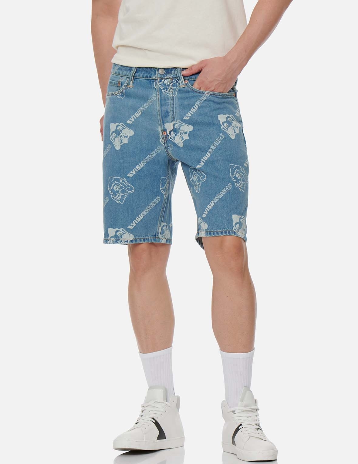 ALLOVER GODHEAD DISCHARGE PRINT DENIM SHORTS - 3
