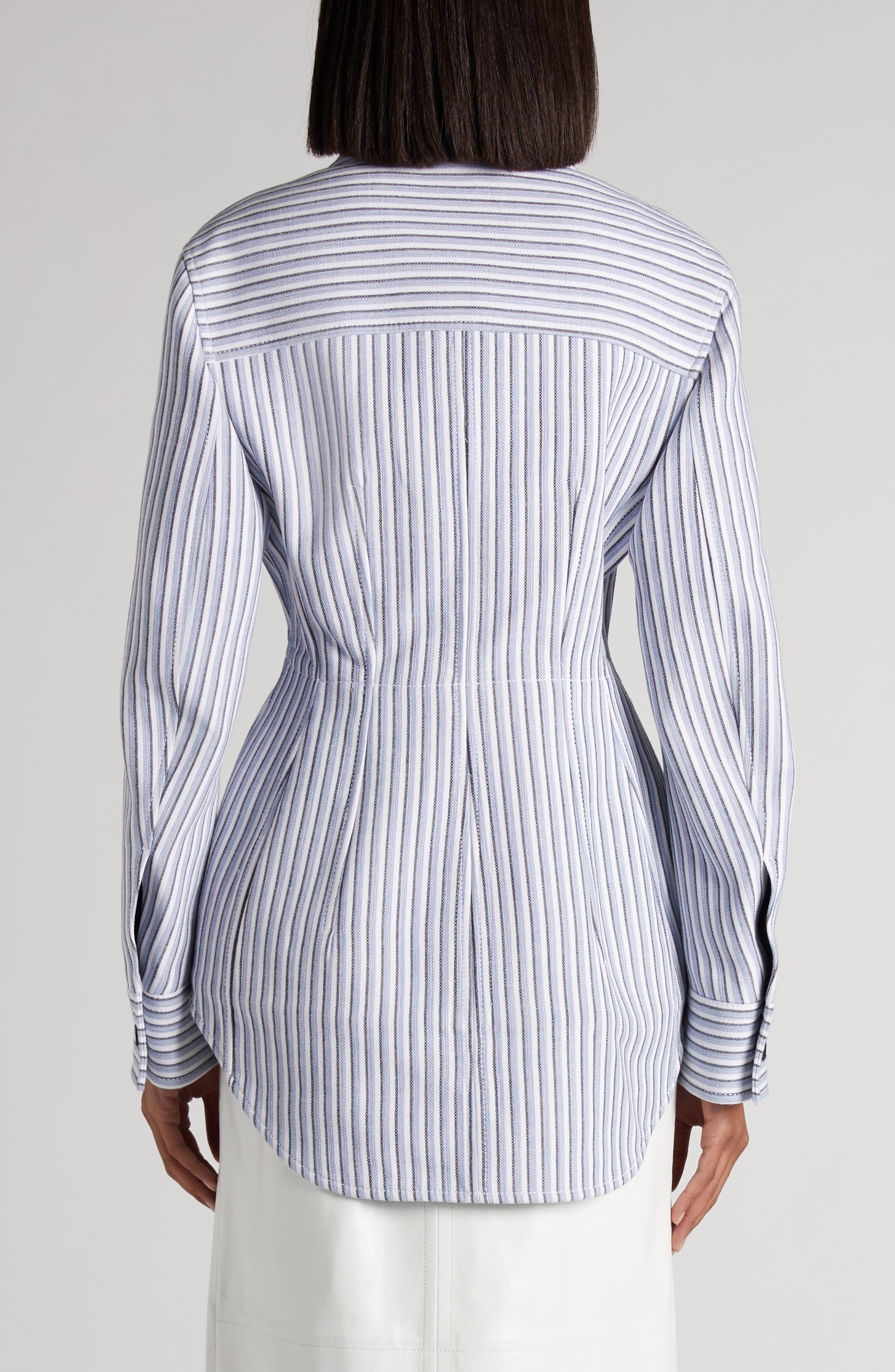 Bottega Veneta Stripe Cotton Blend Jacket in Chalk/Admiral/Navy at Nordstrom - 3
