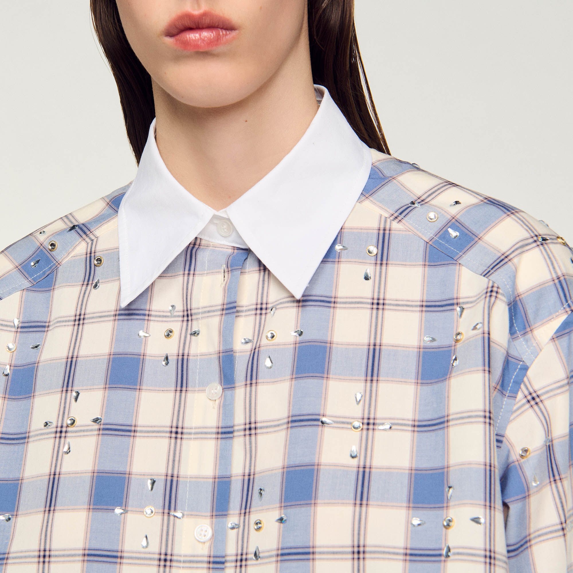 RHINESTONE CHECK SHIRT - 4