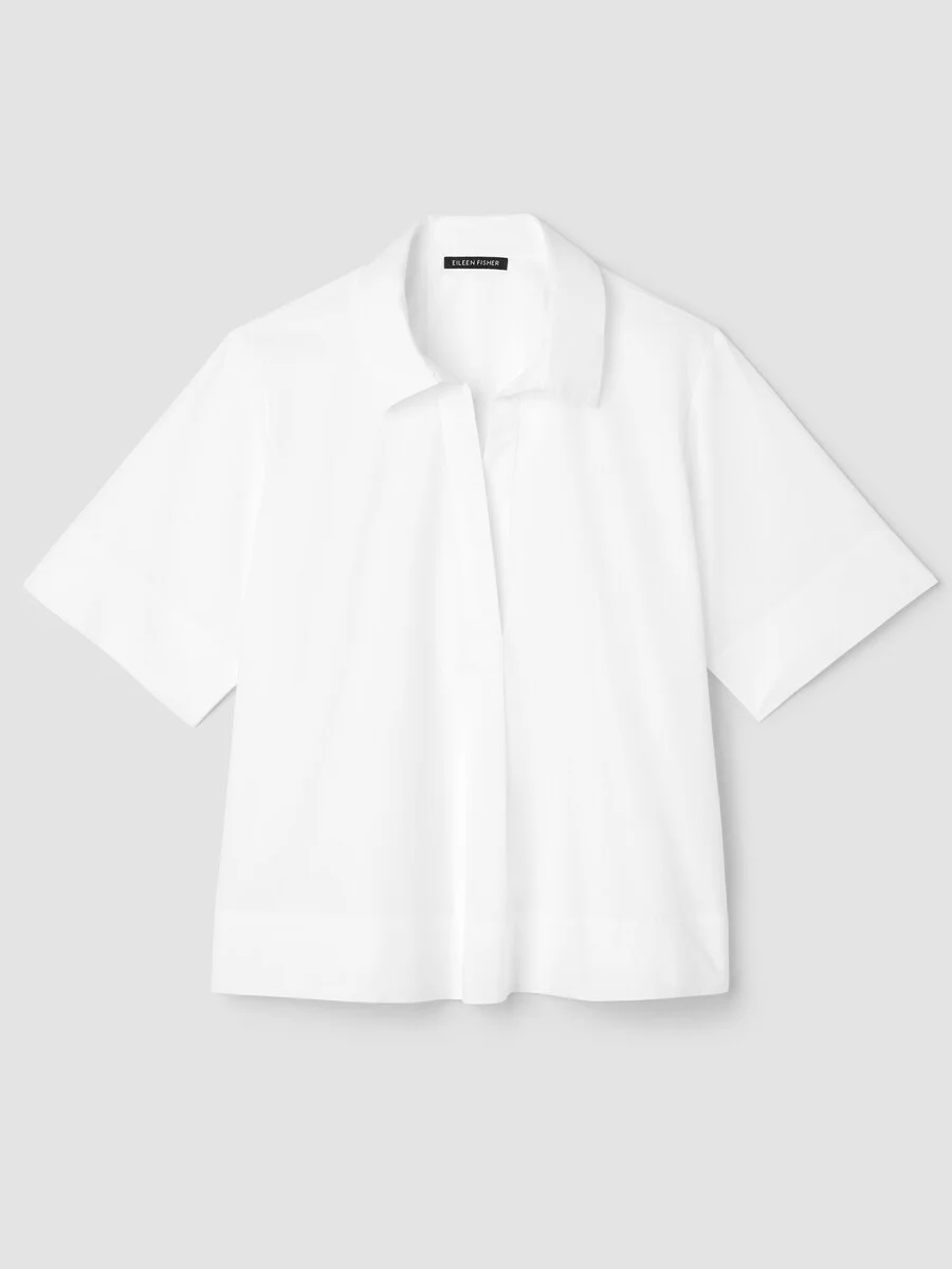 Organic Cotton Poplin Split Neck Top - 1
