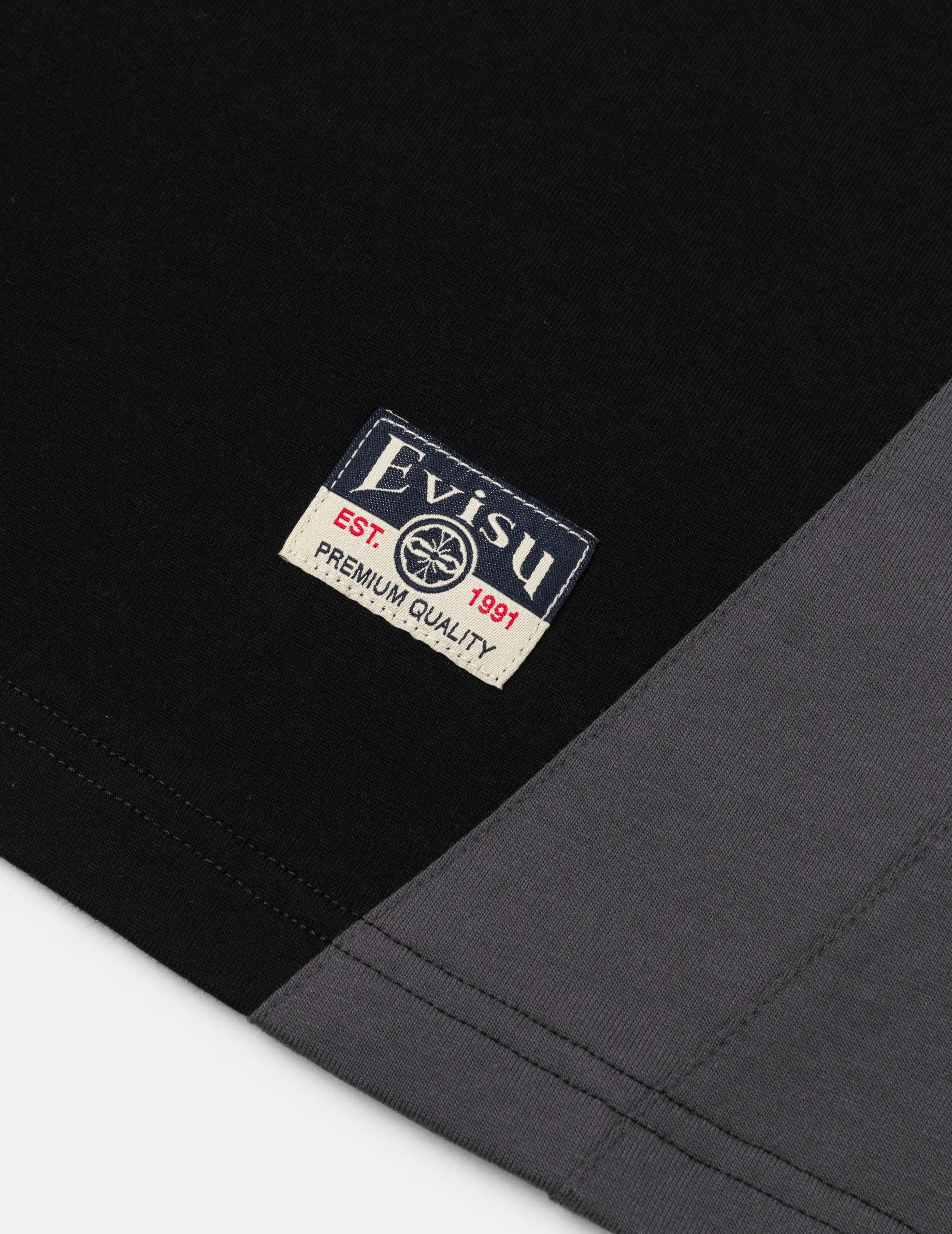 Panel Blocking with Colorful Logo Print Loose Fit T-Shirt - 9