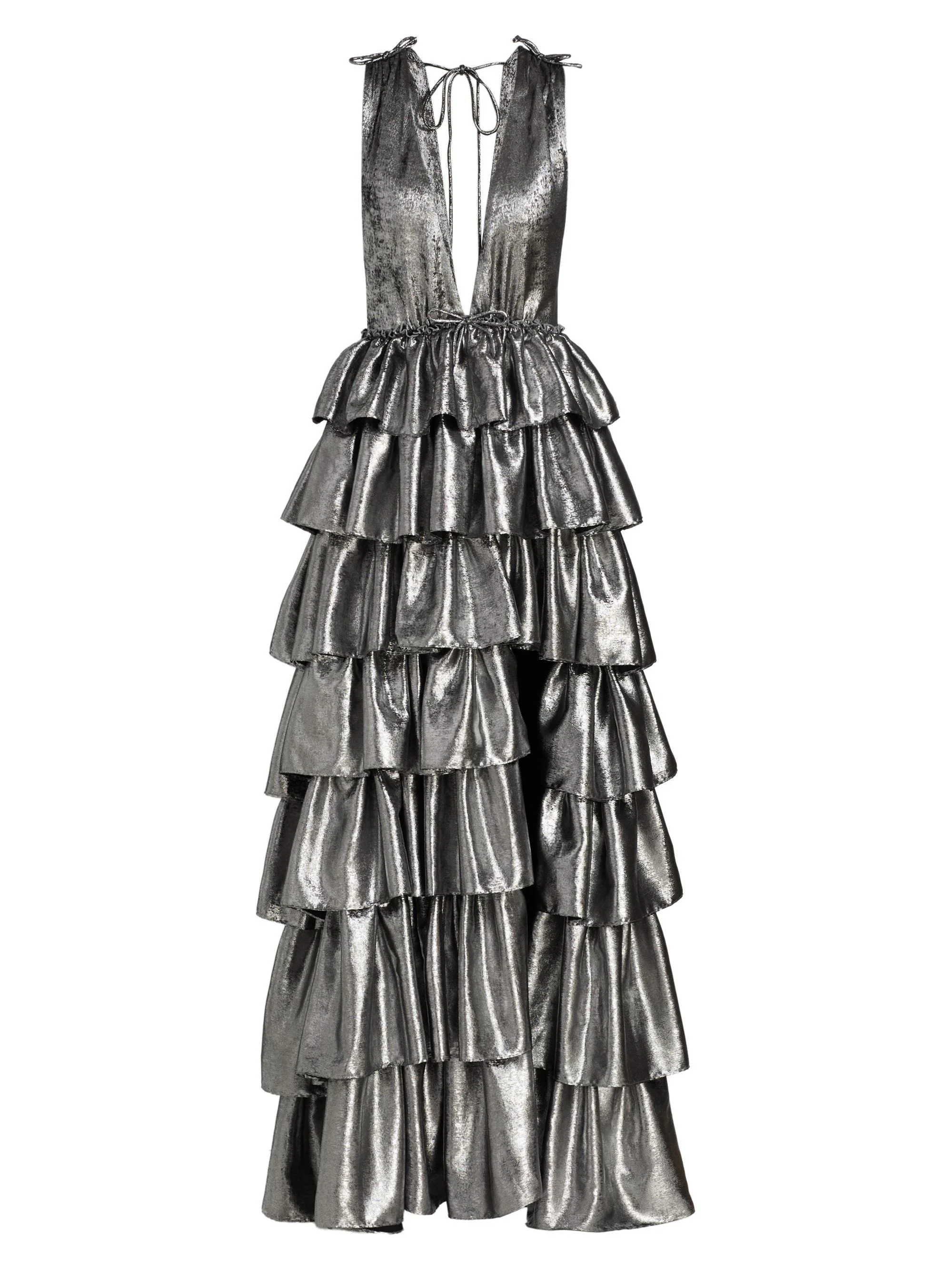 Women's Henriette Metallic Ruffled Tiered Sleeveless Gown - Gunmetal - 1
