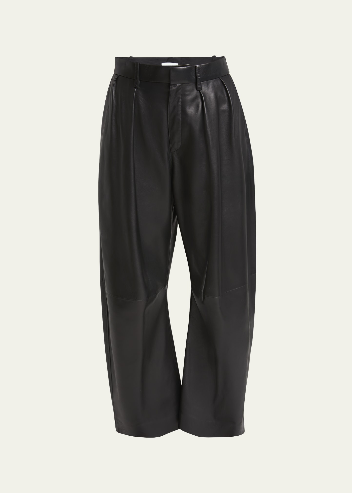 Barrel Shaped Pleated Leather Trousers - 1