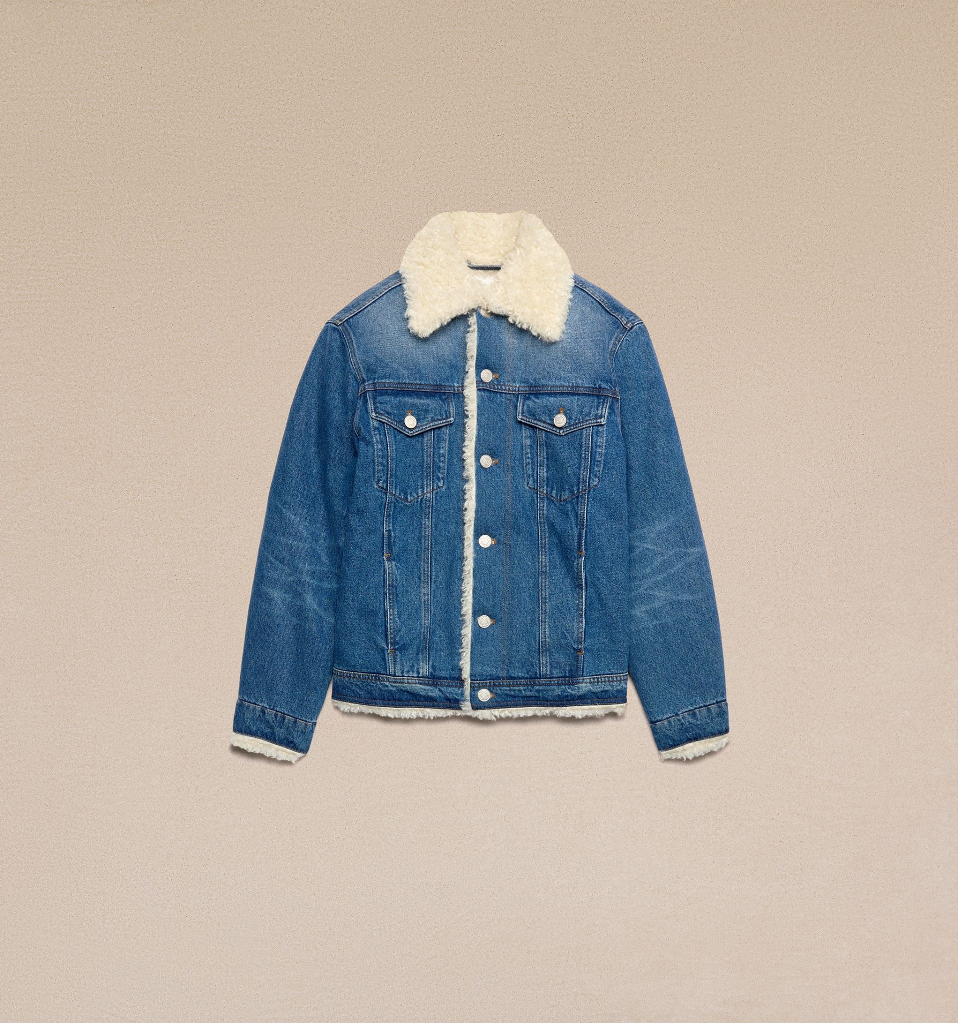 Faux Shearling Trimmed Denim Jacket in Blue - Ami Paris