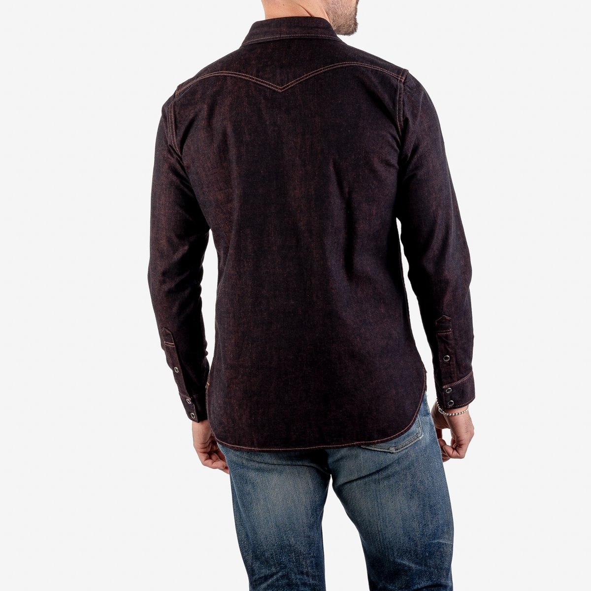 IHSH-352-RED 10oz Selvedge Denim Western Shirt - Indigo Overdyed Red - 3