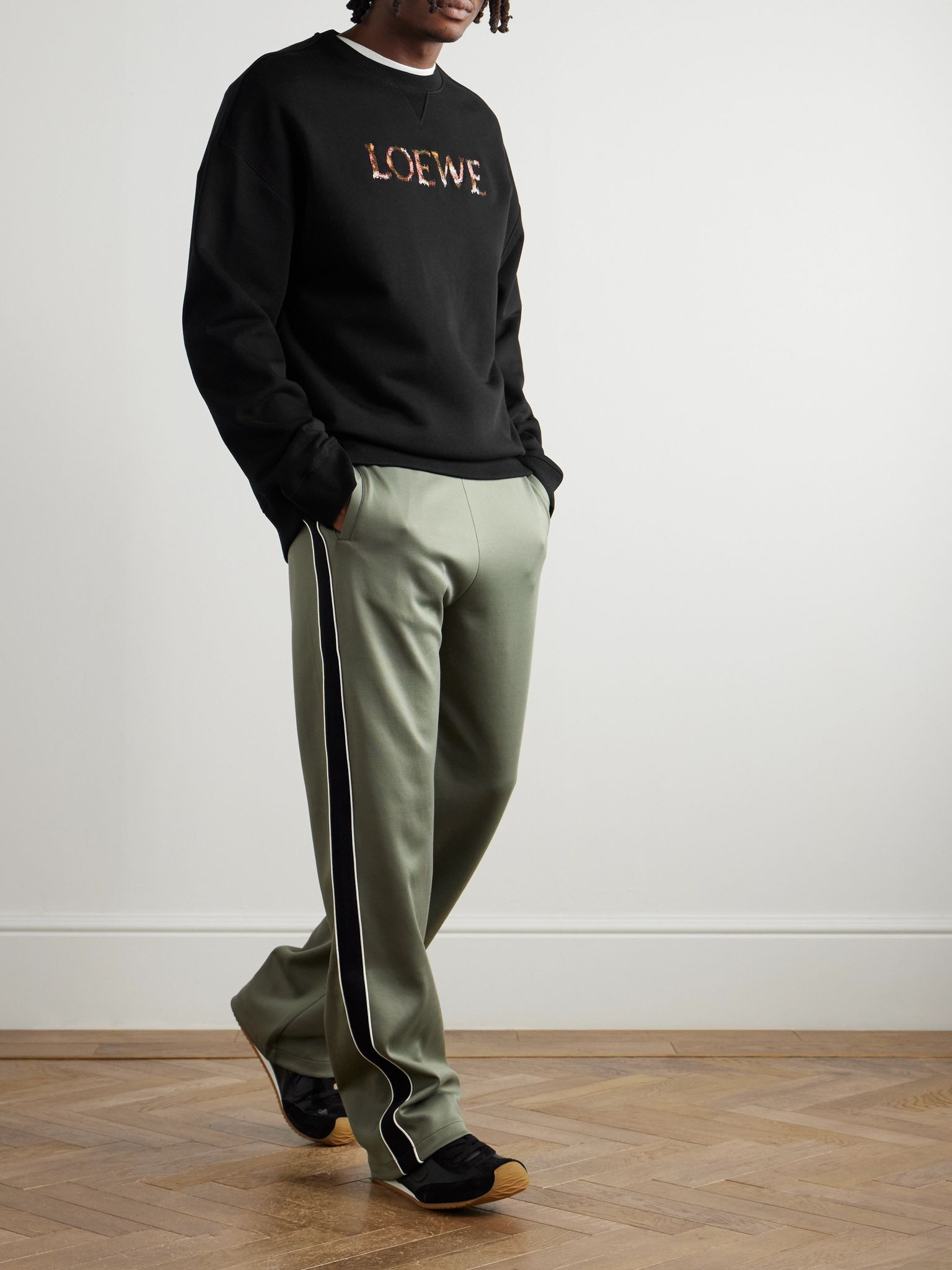 Straight-Leg Logo-Embroidered Herringbone-Striped Tech-Jersey Track Pants Green - 2