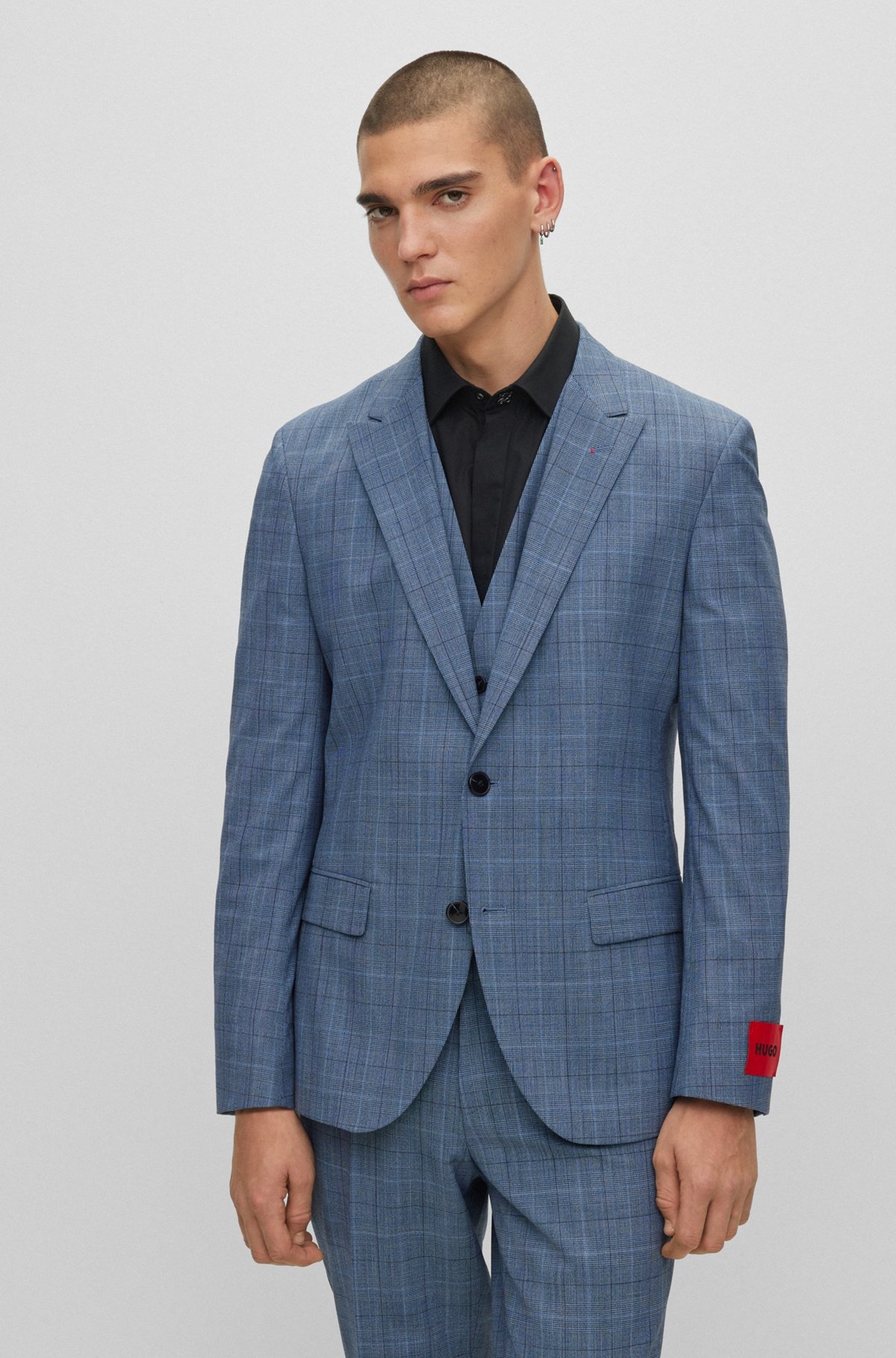 THREE-PIECE SLIM-FIT SUIT IN CHECKED STRETCH FABRIC - 3