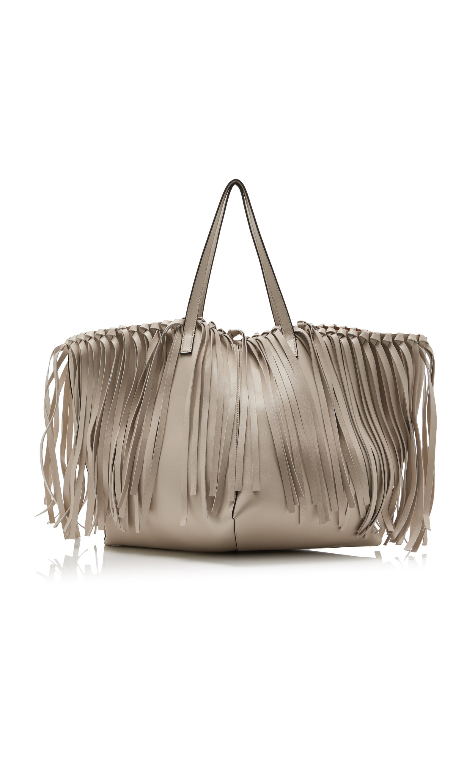 Leather Fringe Tote ivory - 4