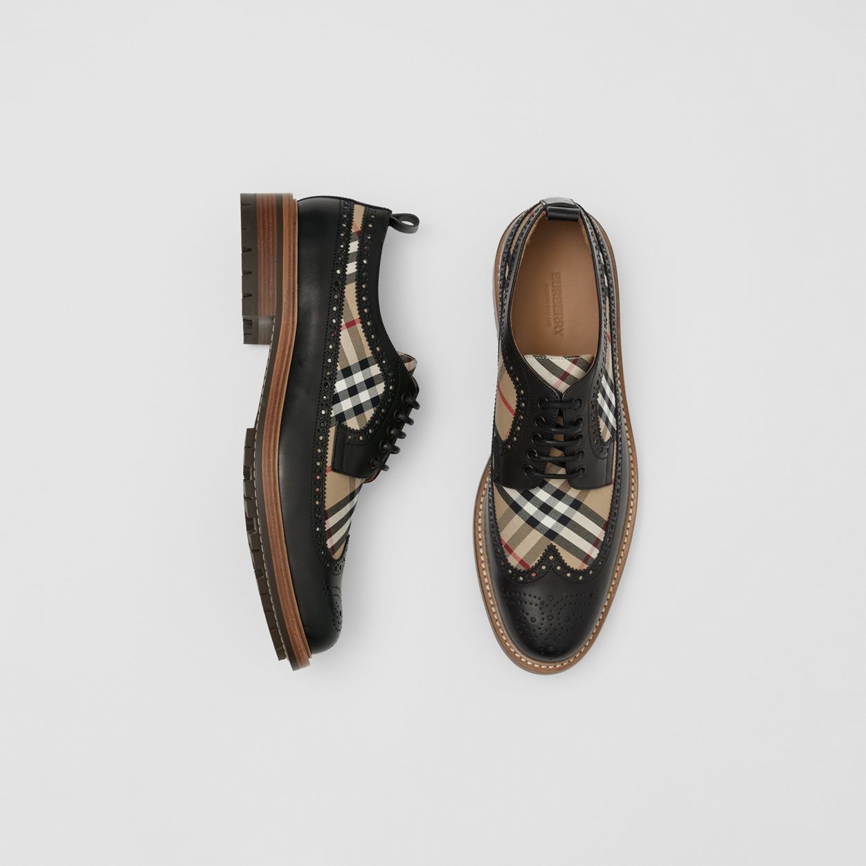 Vintage Check Panel Leather Derby Shoes - 6
