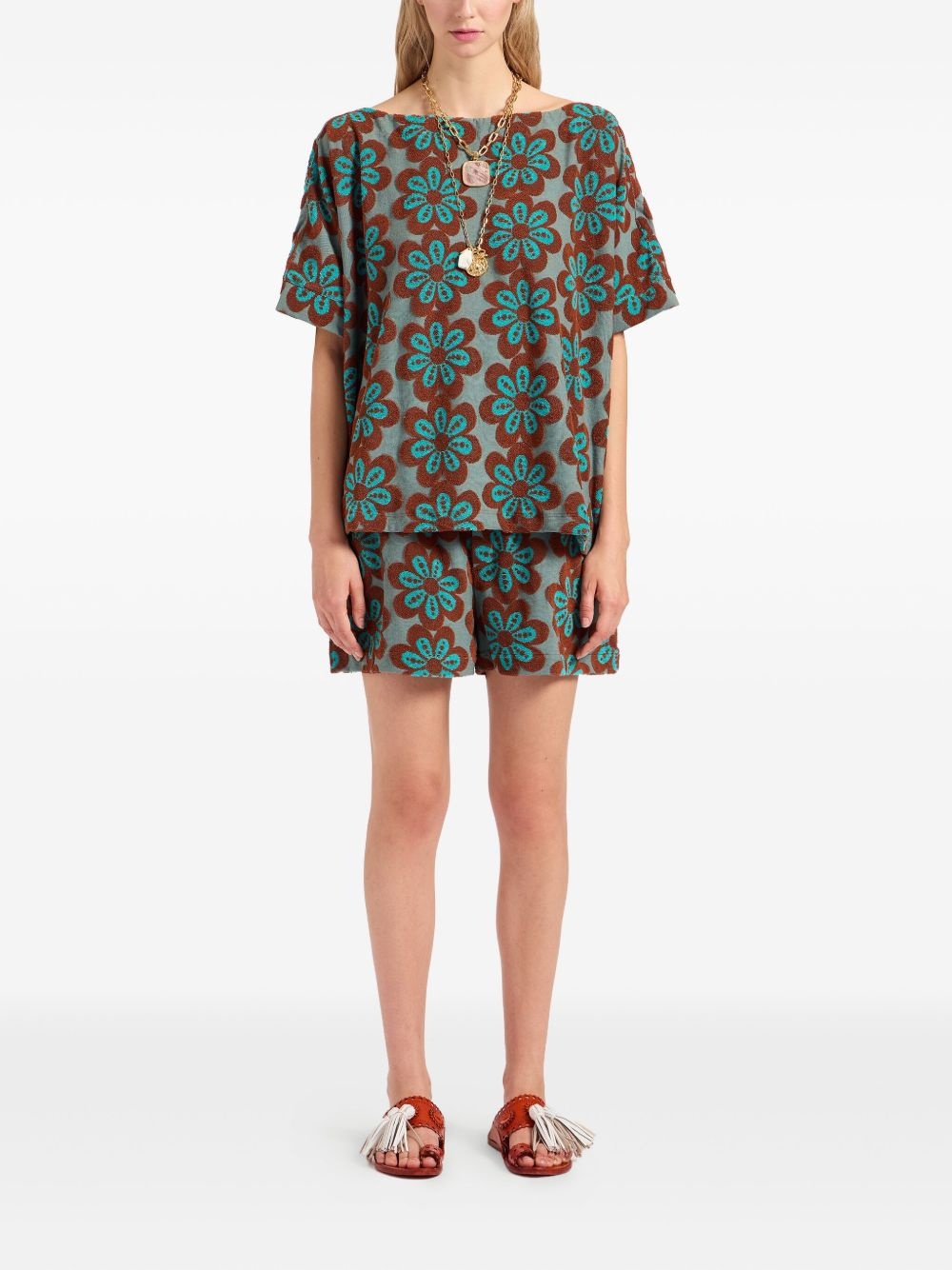 flower-print pull-up shorts - 2