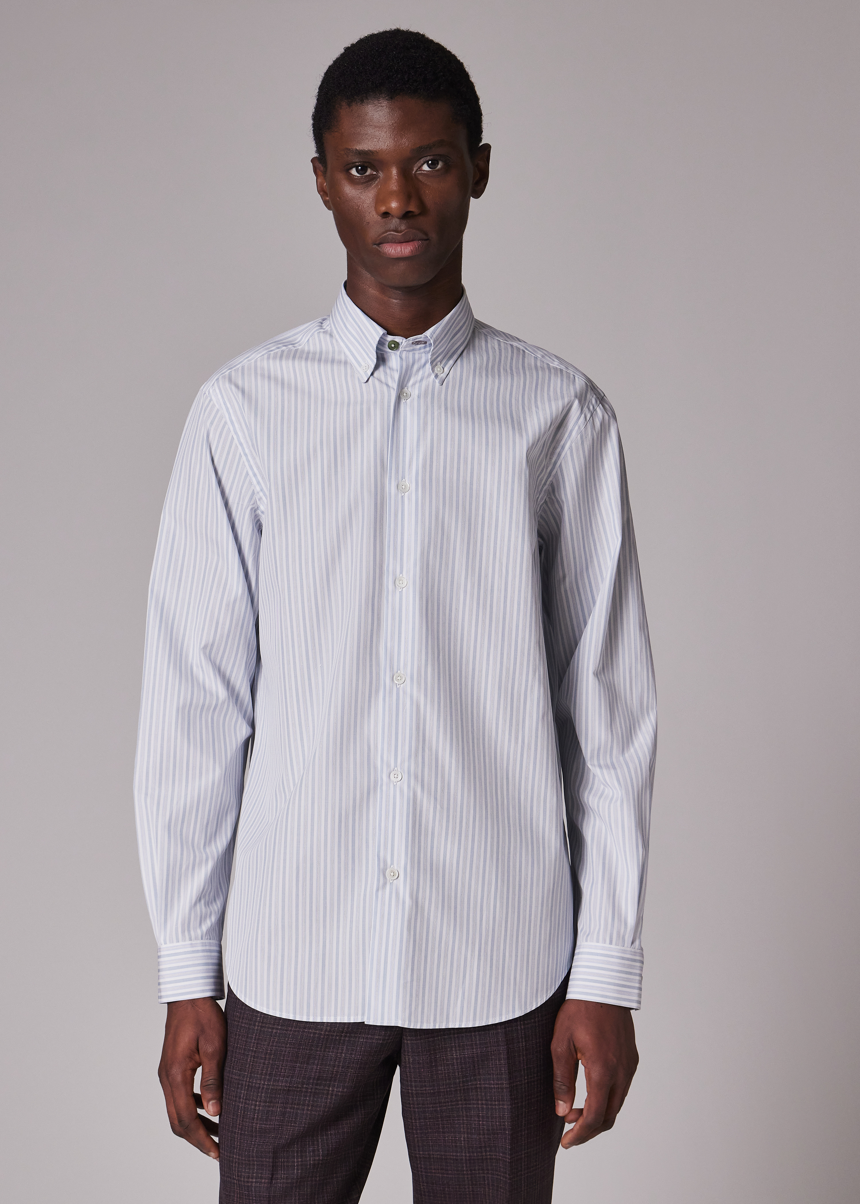 Classic-Fit Light Blue Mixed-Stripe Shirt - 5