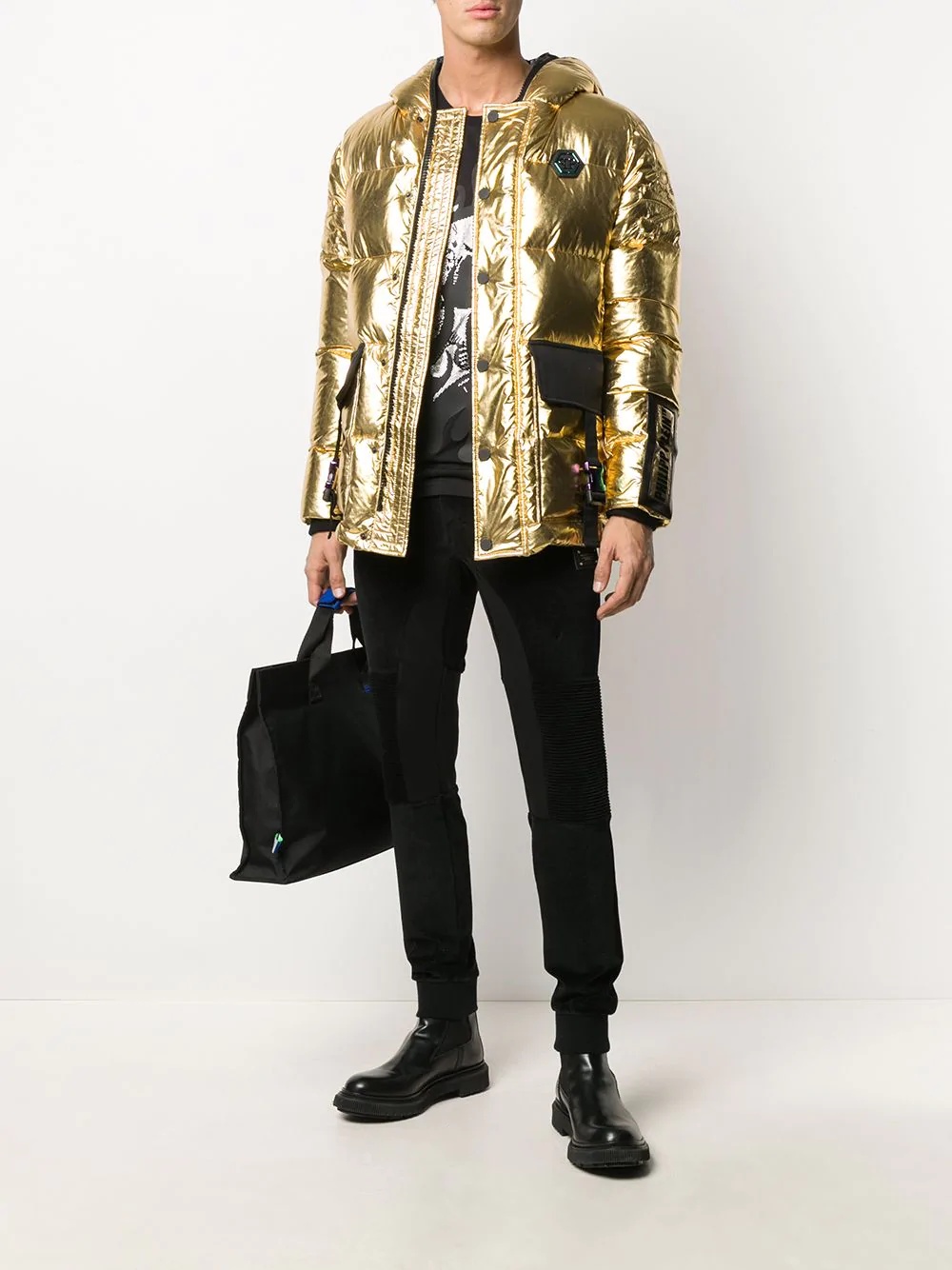 metallic padded hooded jacket  - 2