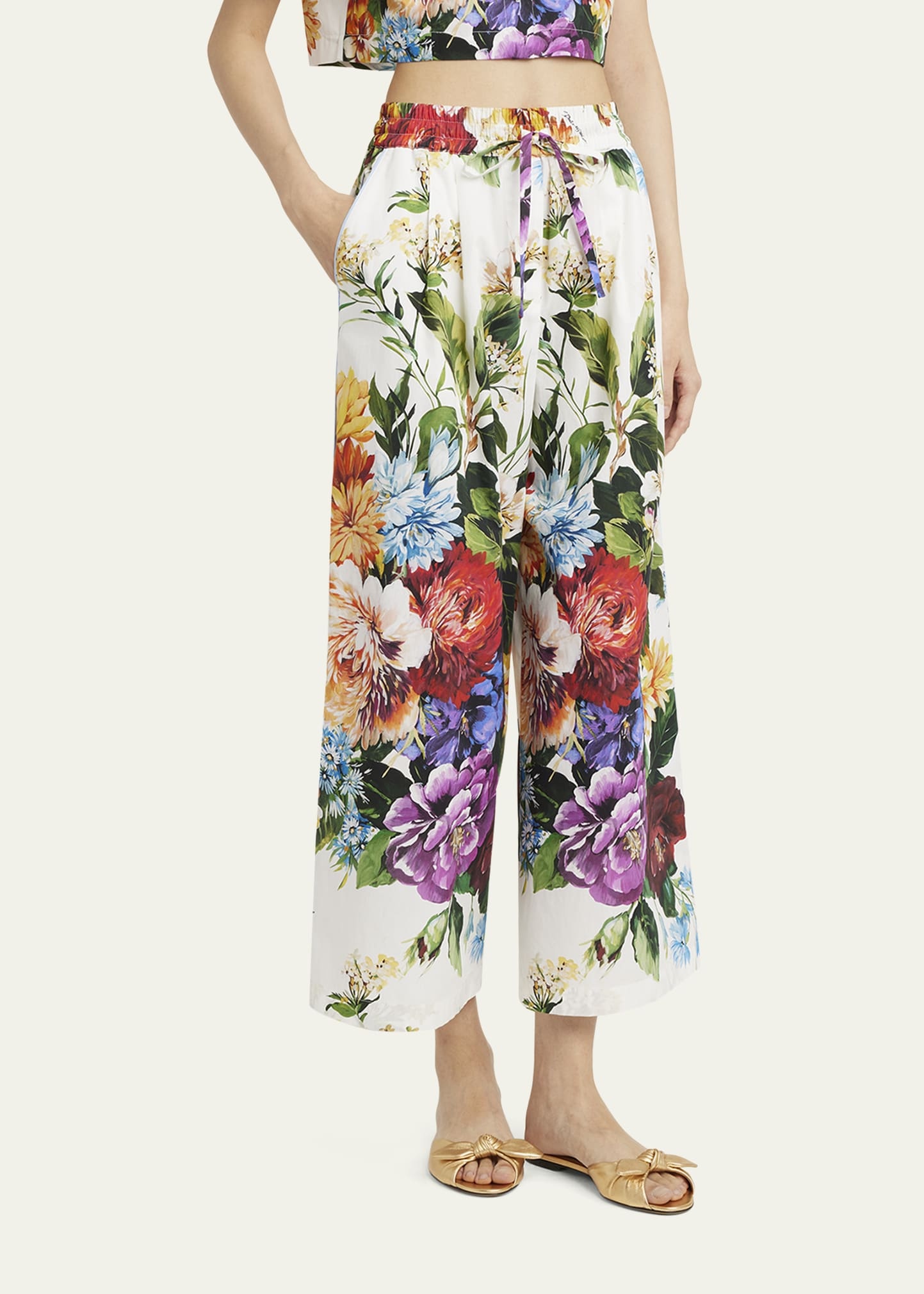 Floral Popline Straight-Leg Ankle Pull-On Pants - 4