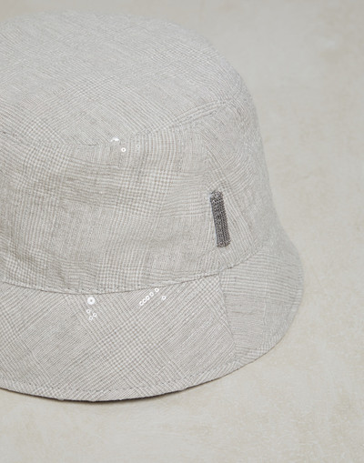 Brunello Cucinelli Dazzling linen Prince of Wales bucket hat with shiny tab outlook