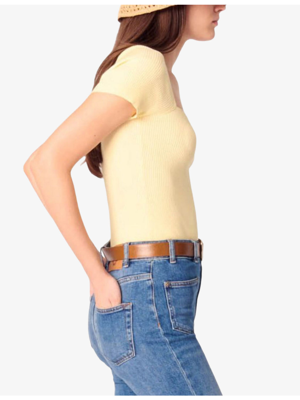 Sweetheart-neck short-sleeve stretch-knit jumper - 3