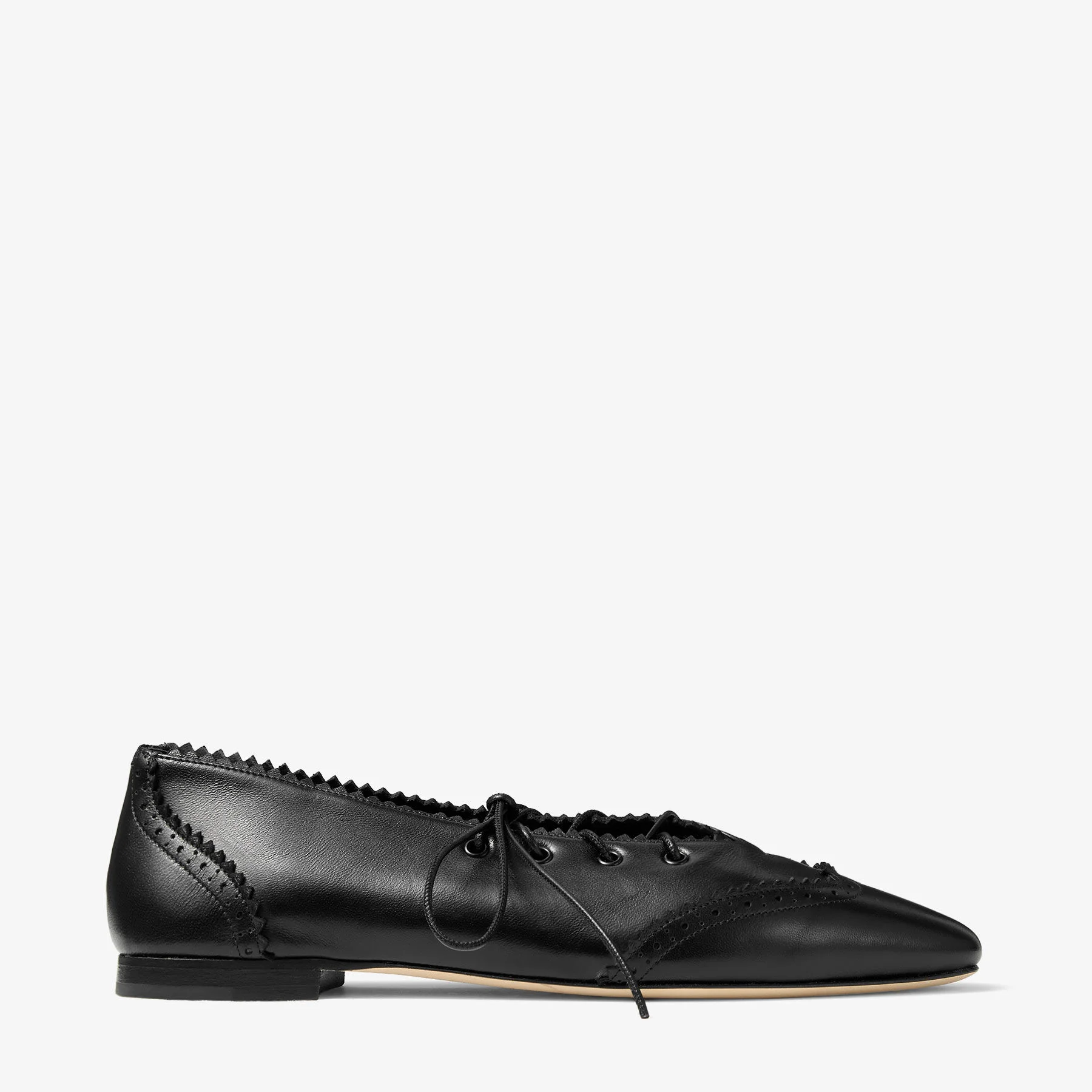 Margot Lace Up Flat Black Leather Lace-Up Flats with Brogue Detailing - 1