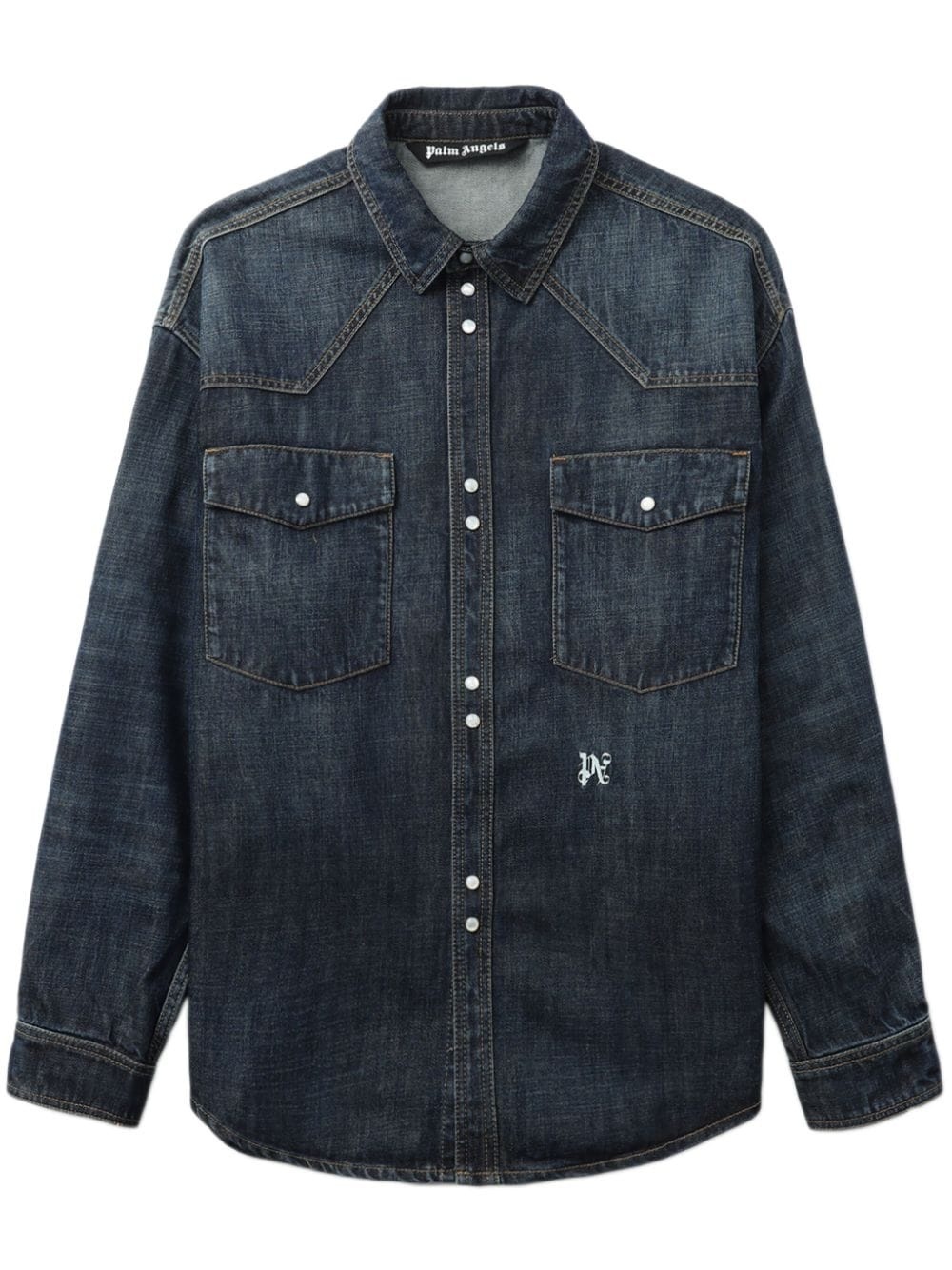 logo-embroidered denim shirt - 1